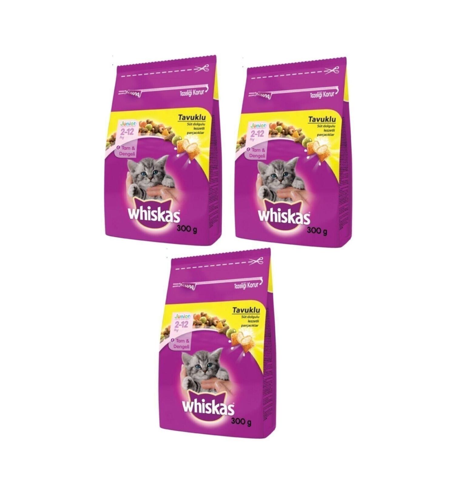 Whiskas Chicken Kitten Dry Cat Food 300 gr (3 Pieces) - Buy Online on GoSupps.com