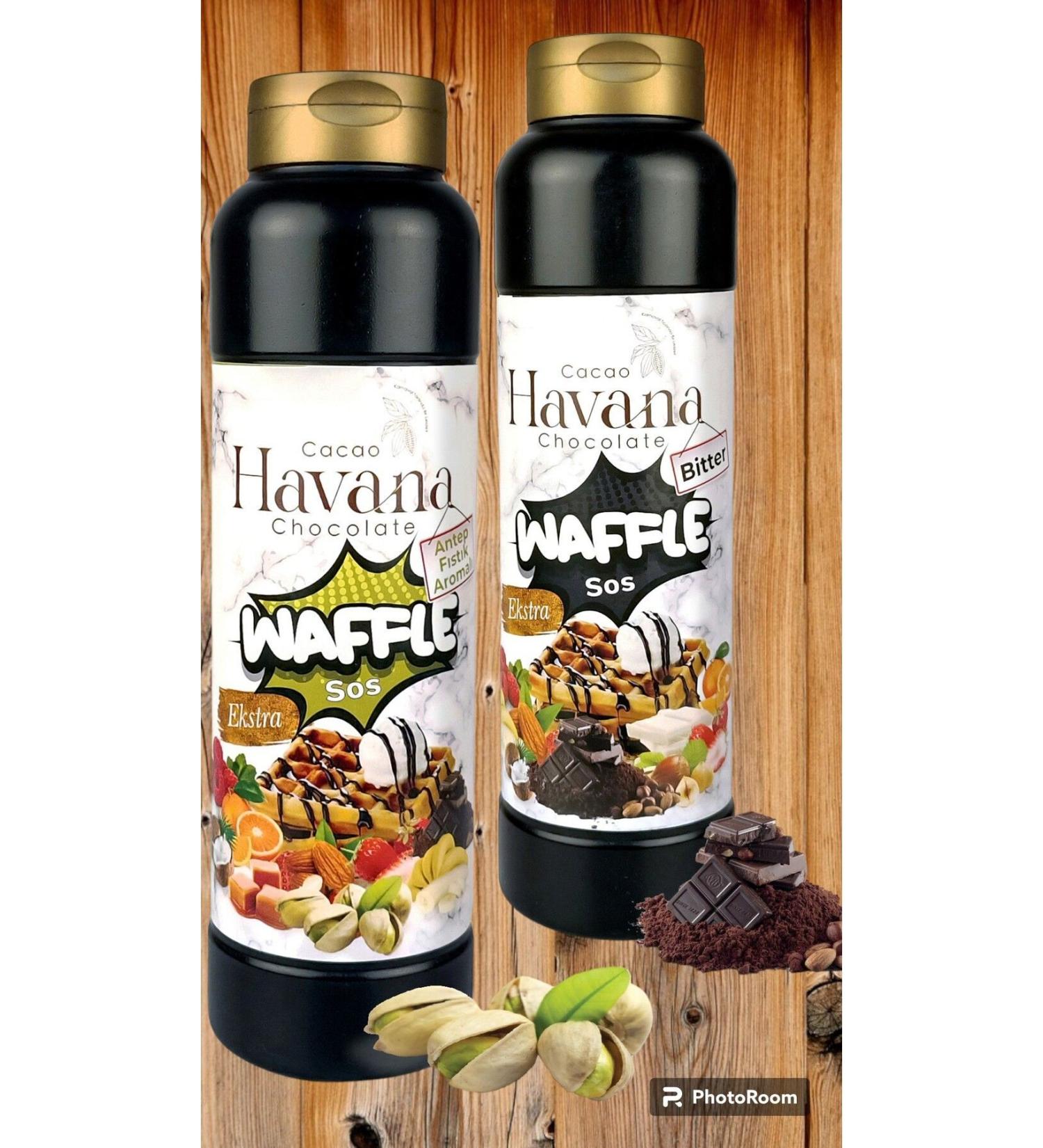 Cacao havana PISTACHIO FLAVOURED WAFFLE SAUCE AND BITTER FLAVOURED WAFFLE SAUCE 2-PACK 1000 GRAM + 1000 GRAM