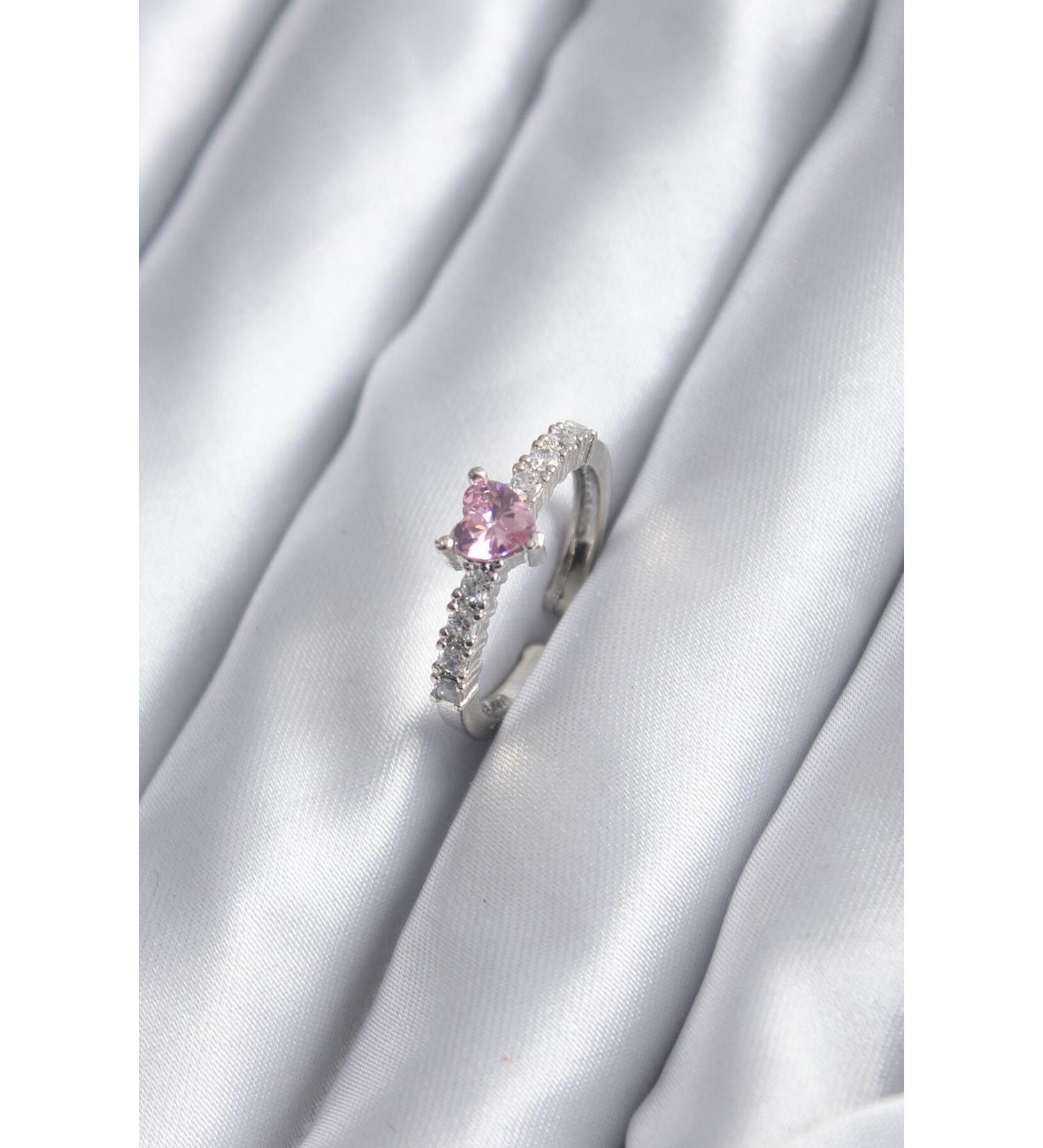 Silver Color Zircon Stone Pink Crystal Heart Model Women's Ring - Tj-byk2851