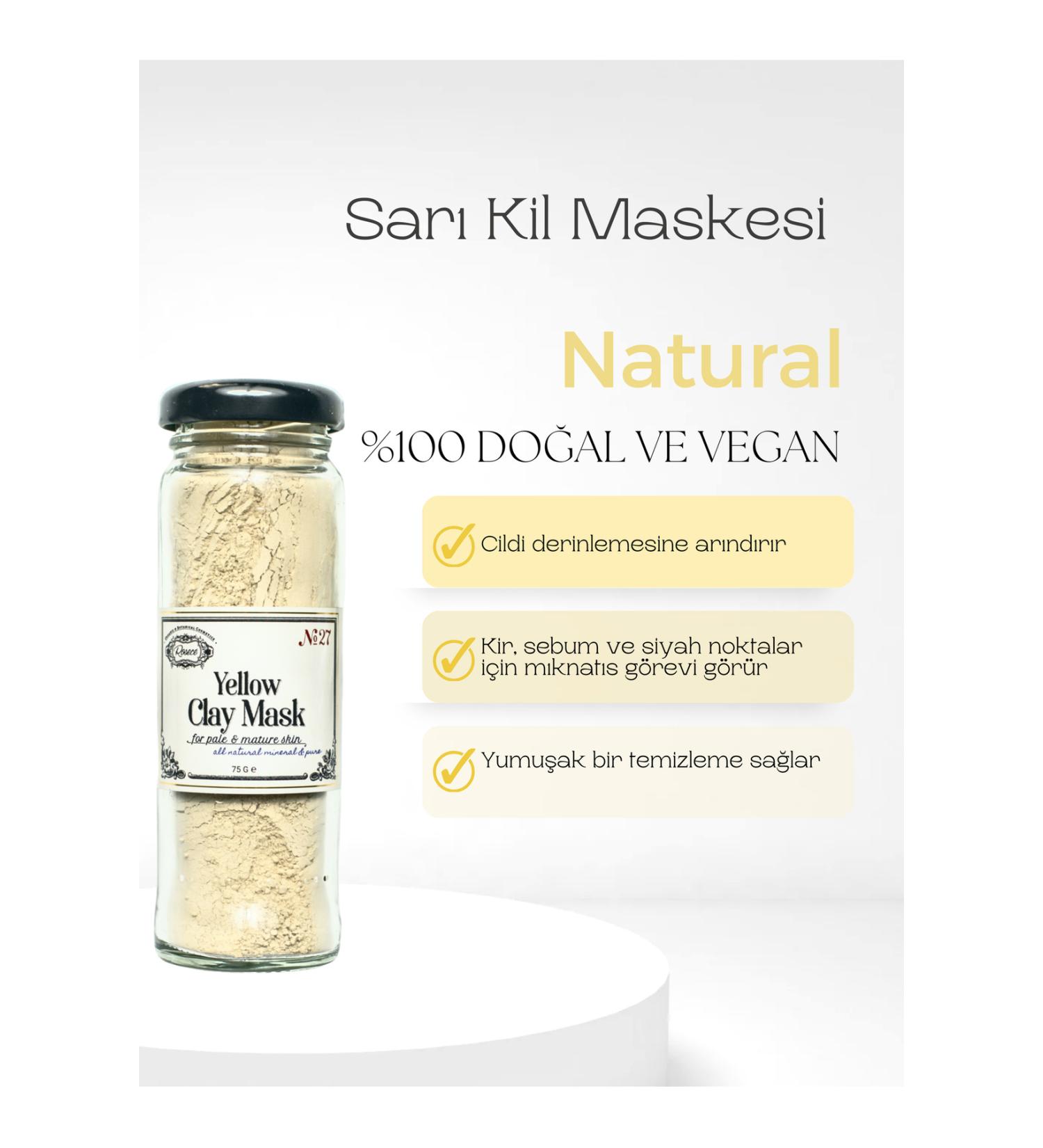 Rosece Yellow Clay Mask | 0 Natural Blackhead Acne Anti-Acne For Mature And Pale Skin 75 gr