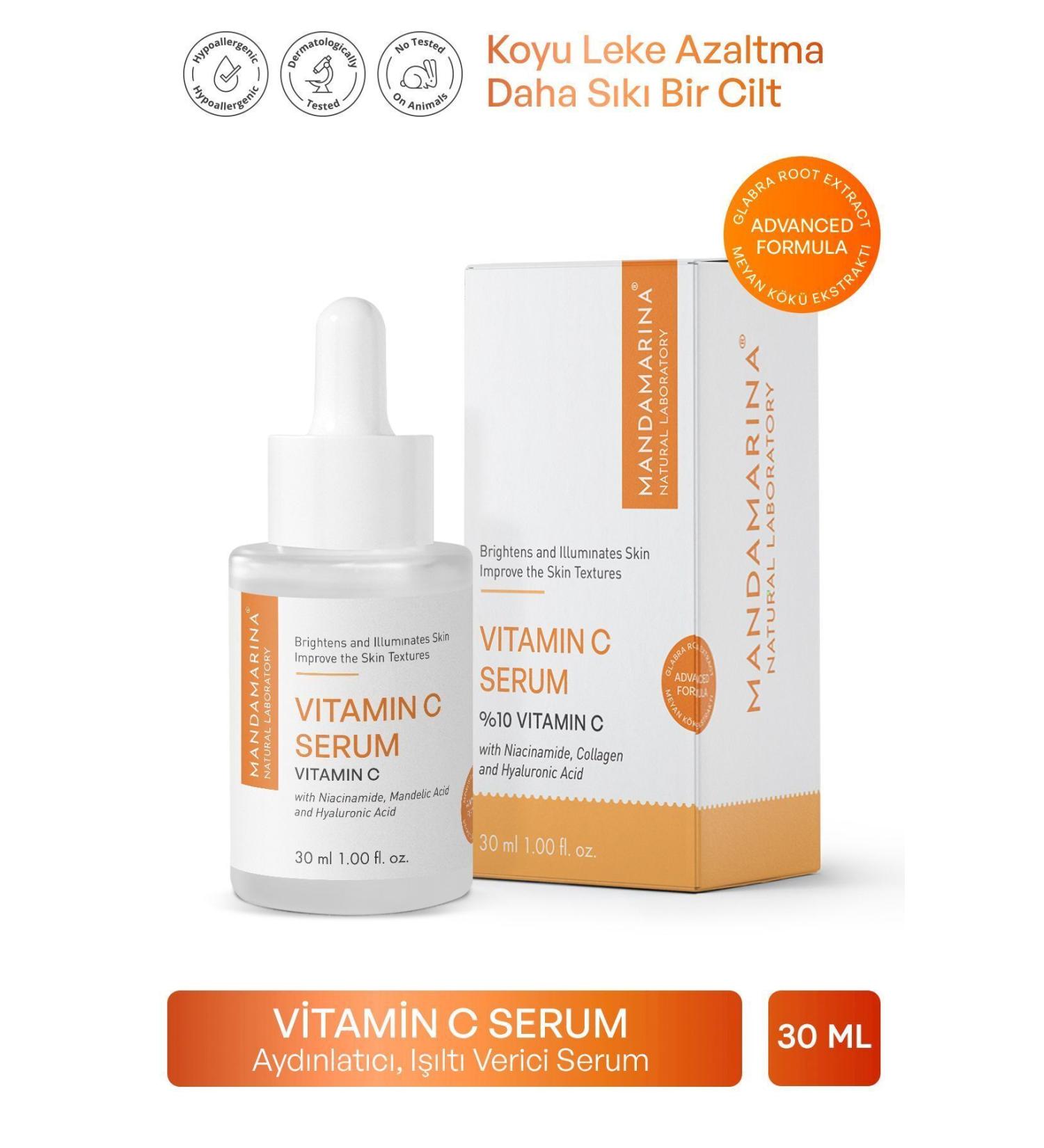 Mandamarina Vitamin C Skin Serum Anti-Blemish Brightening Niacinamide Licorice Root Extract Hyaluronic Acid - Buy Online on GoSupps.com