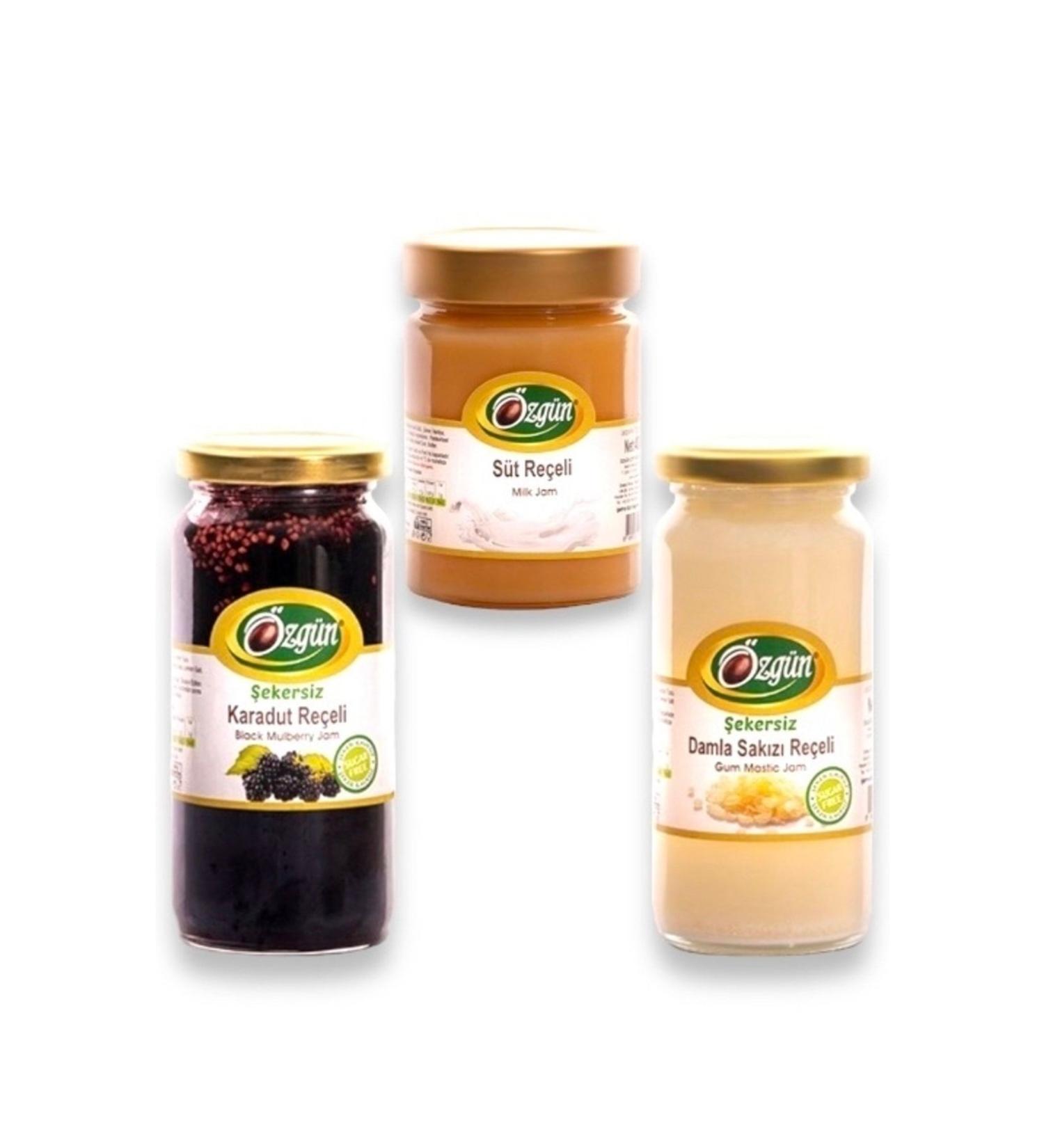 ORIGINAL OLIVE & OLIVE OIL Original Gourmet Jam Package (Milk Jam-Sugar-Free Mastic Jam-Sugar-Free Black Mulberry Jam)
