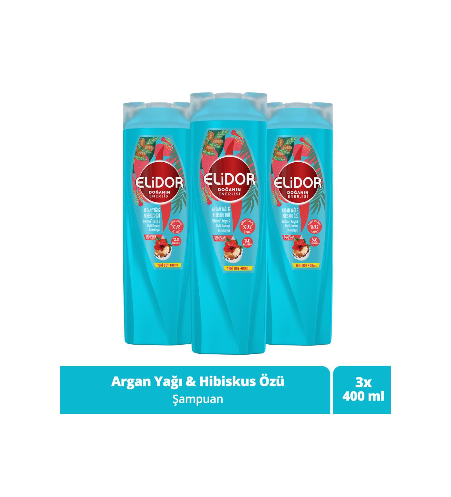 Elidor Nature's Energy Shampoo Argan Oil & Hibiscus Extract 400 ml X3 - Buy Online on GoSupps.com