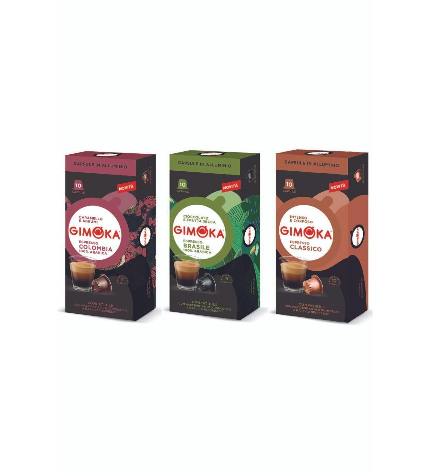 Gimoka Nespresso Compatible Aluminum Capsule Coffee Set of 3 Classic Espresso + Brasile + Columbia