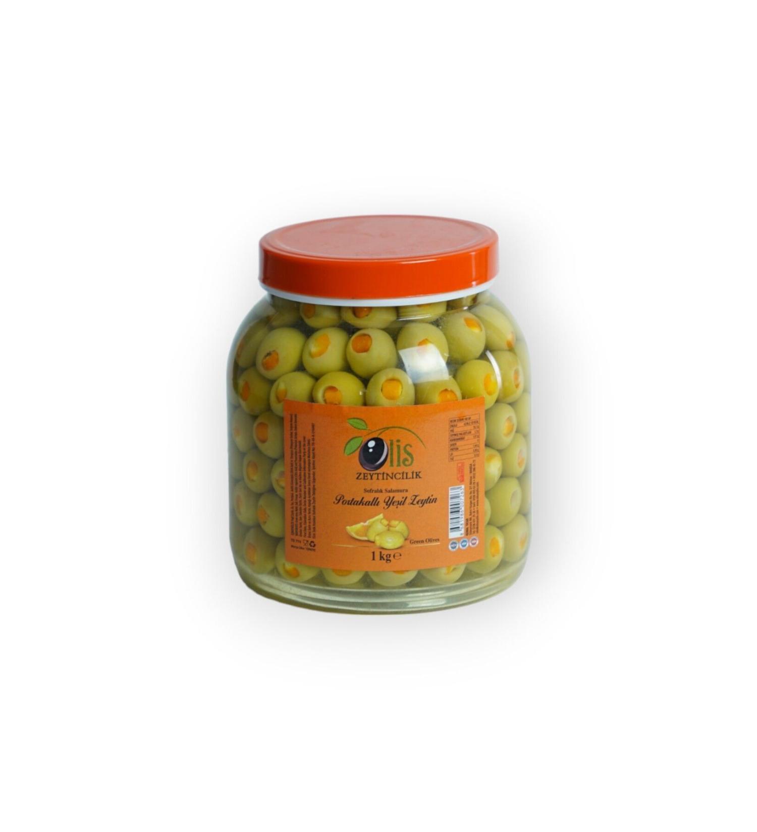 Olis Olives Stuffed with Orange - Green Olives with Orange - Drained Weight 1 Kg - Buy Online on GoSupps.com