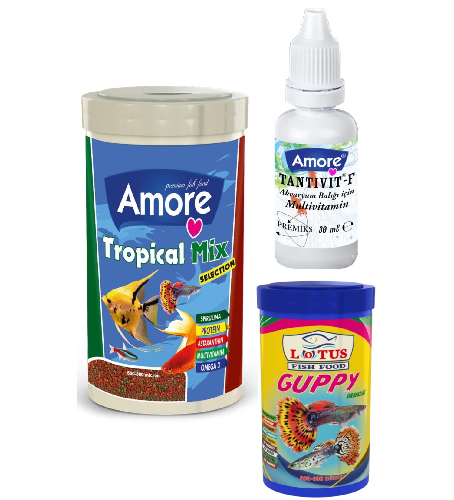 AMORE Tropical Mix Selection 250ml Lotus Guppy 100ml Guppy Angel Aquarium Fish Food Multivitamin