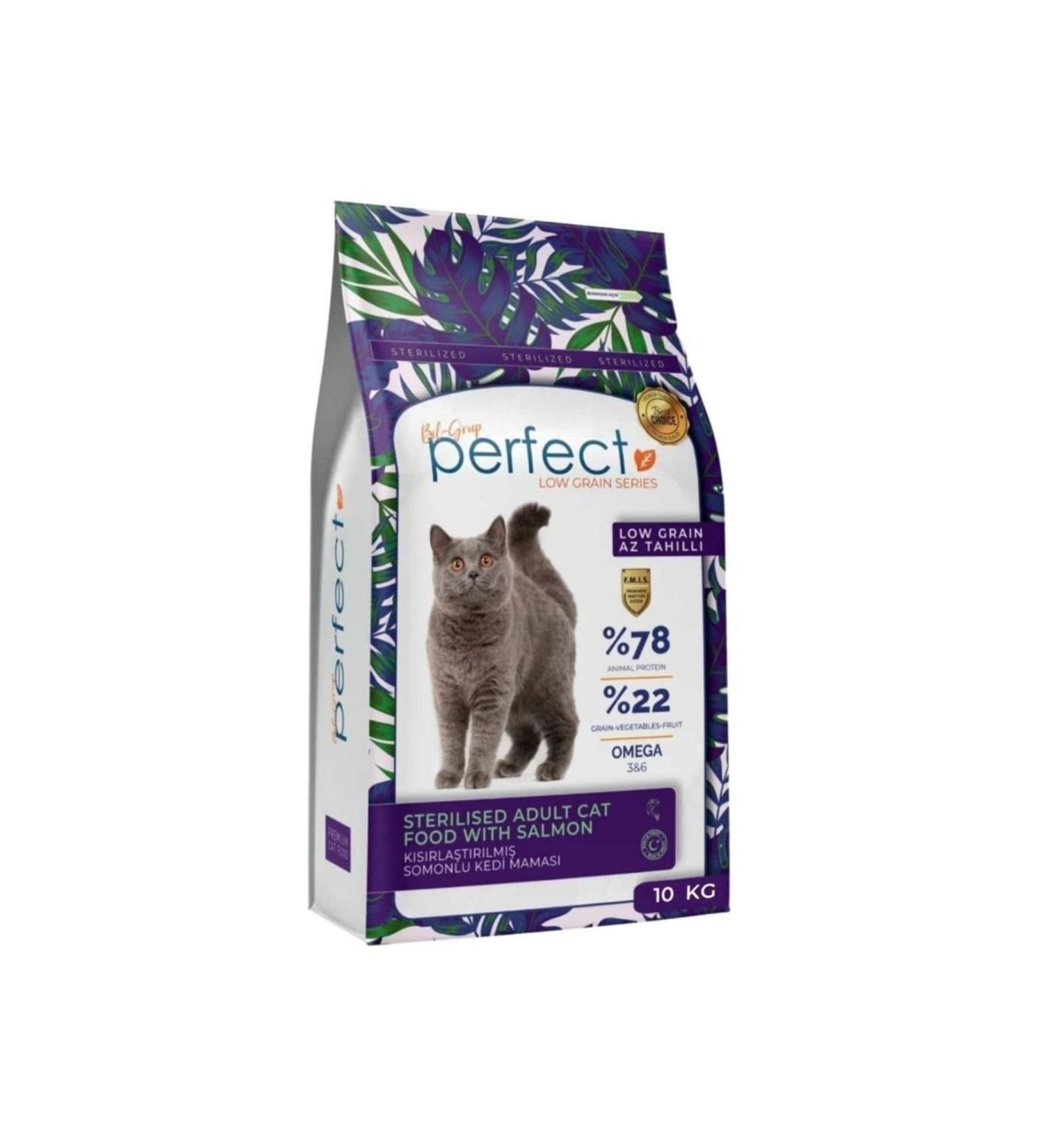 PERFECT Low Grain Sterilized Cat Food with Salmon 10 Kg