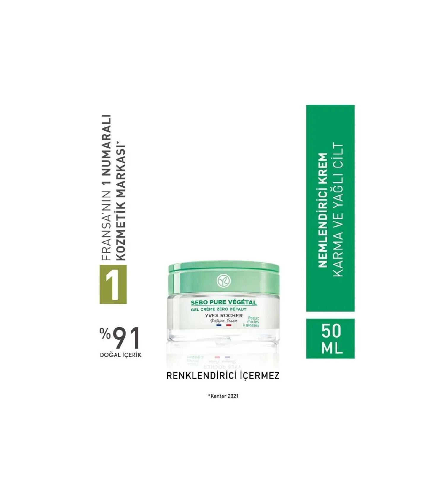 Yves Rocher Sebo Pure Vegetal Gel Cream for Combination and Oily Skin - Zinc & Salicylic Acid - 50 Ml - Buy Online on GoSupps.com