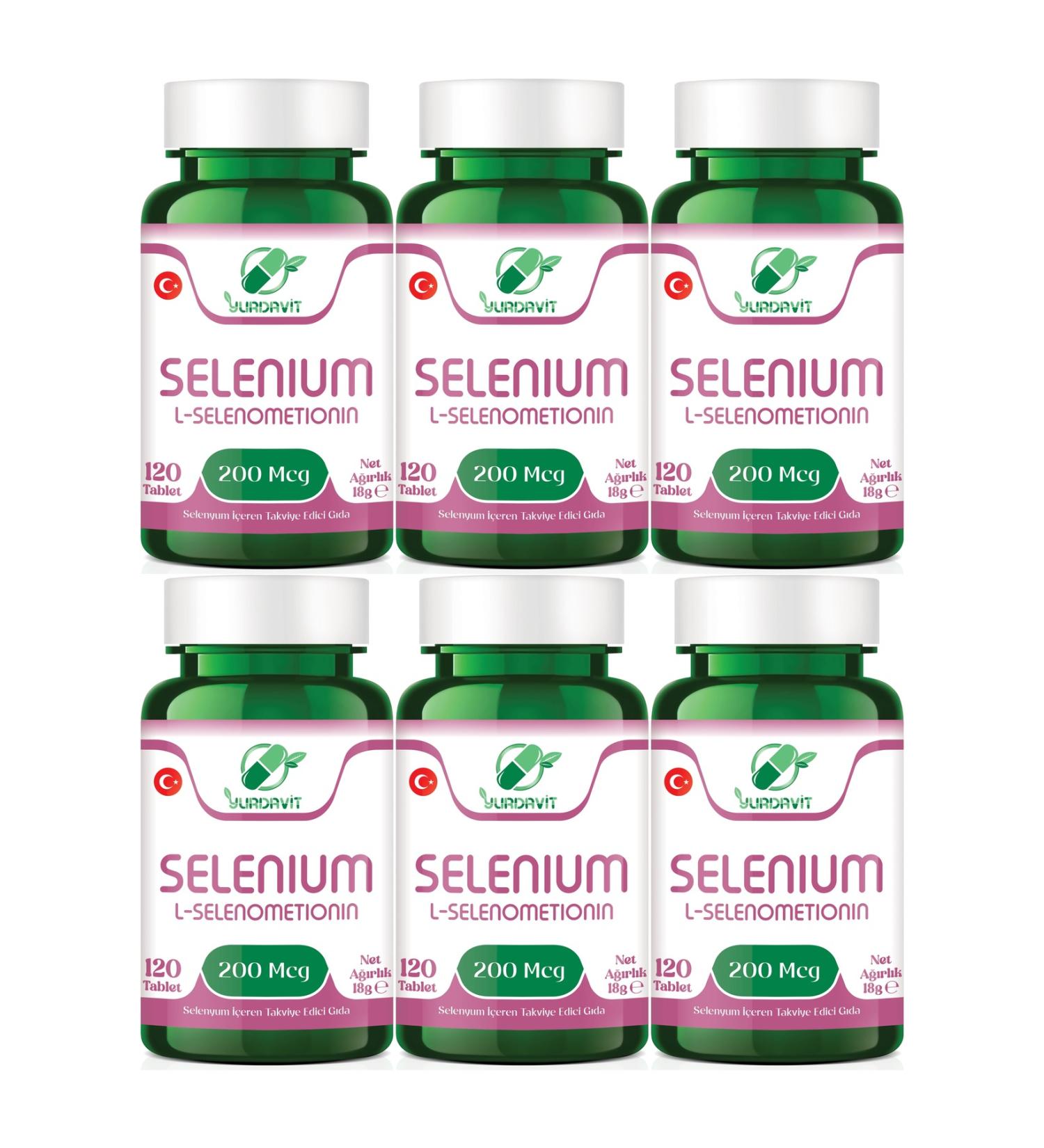 Yurdavit Selenium 200 Mcg Selenium 120 Tablets L-Selenomethionine Selenium Supplement 6X120 Tablets