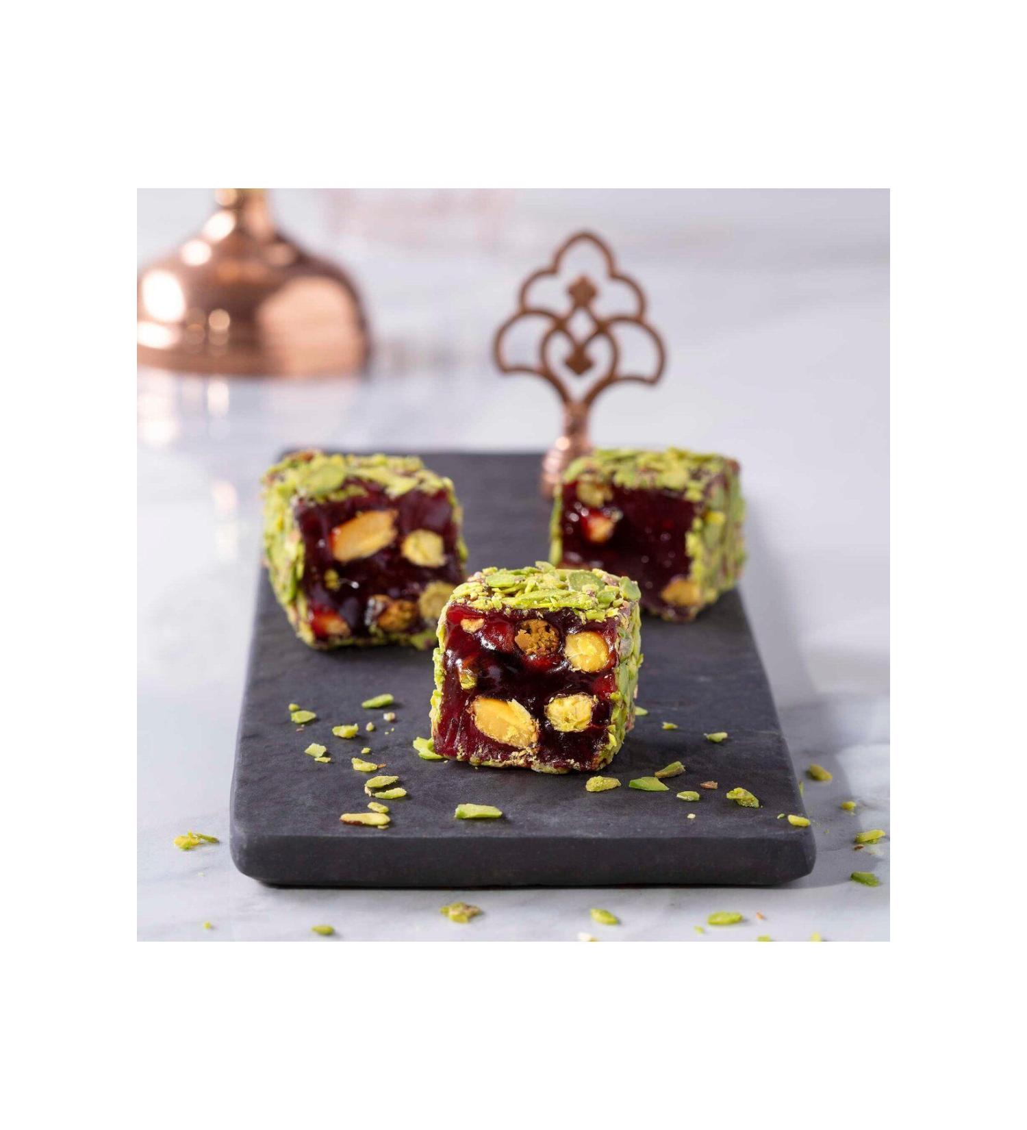ekerci Cafer Erol Filet Pistachio Coated Pomegranate Flavored Pistachio Wick Turkish Delight 500 gr