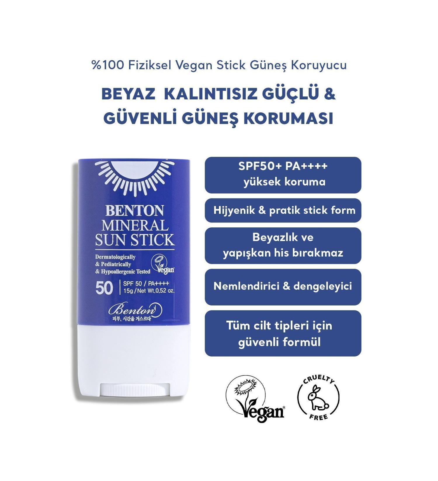 Benton Mineral Sun Stick SPF50 PA++++ 15g - 0 Physical Vegan Stick Sunscreen - Buy Online on GoSupps.com