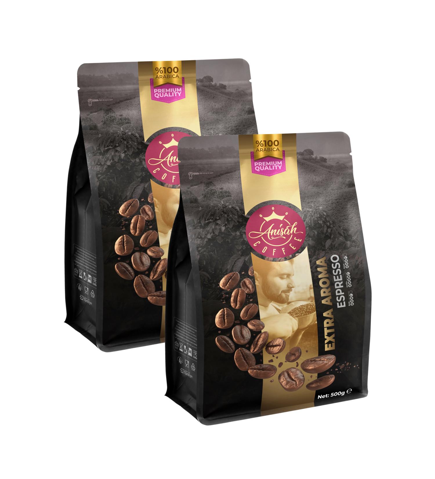 Anisah Coffee Extra Aroma Espresso Coffee Beans | 2x500g | 0 Arabica | Rich Floral Aroma | Soft Body