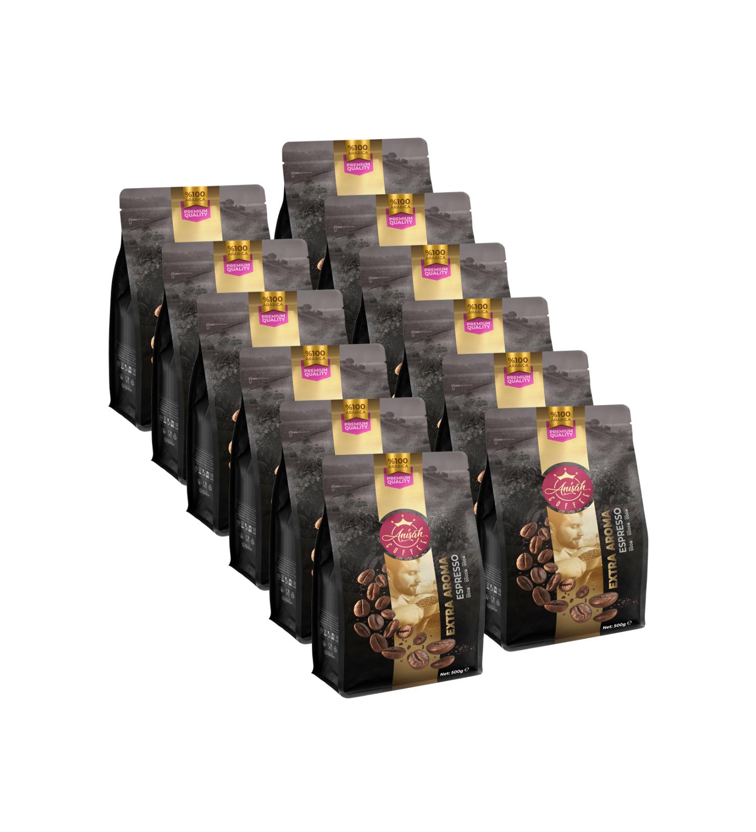Anisah Coffee Extra Aroma Espresso Coffee Beans | 12x500g | 0 Arabica | Rich Floral Aroma | Soft Body