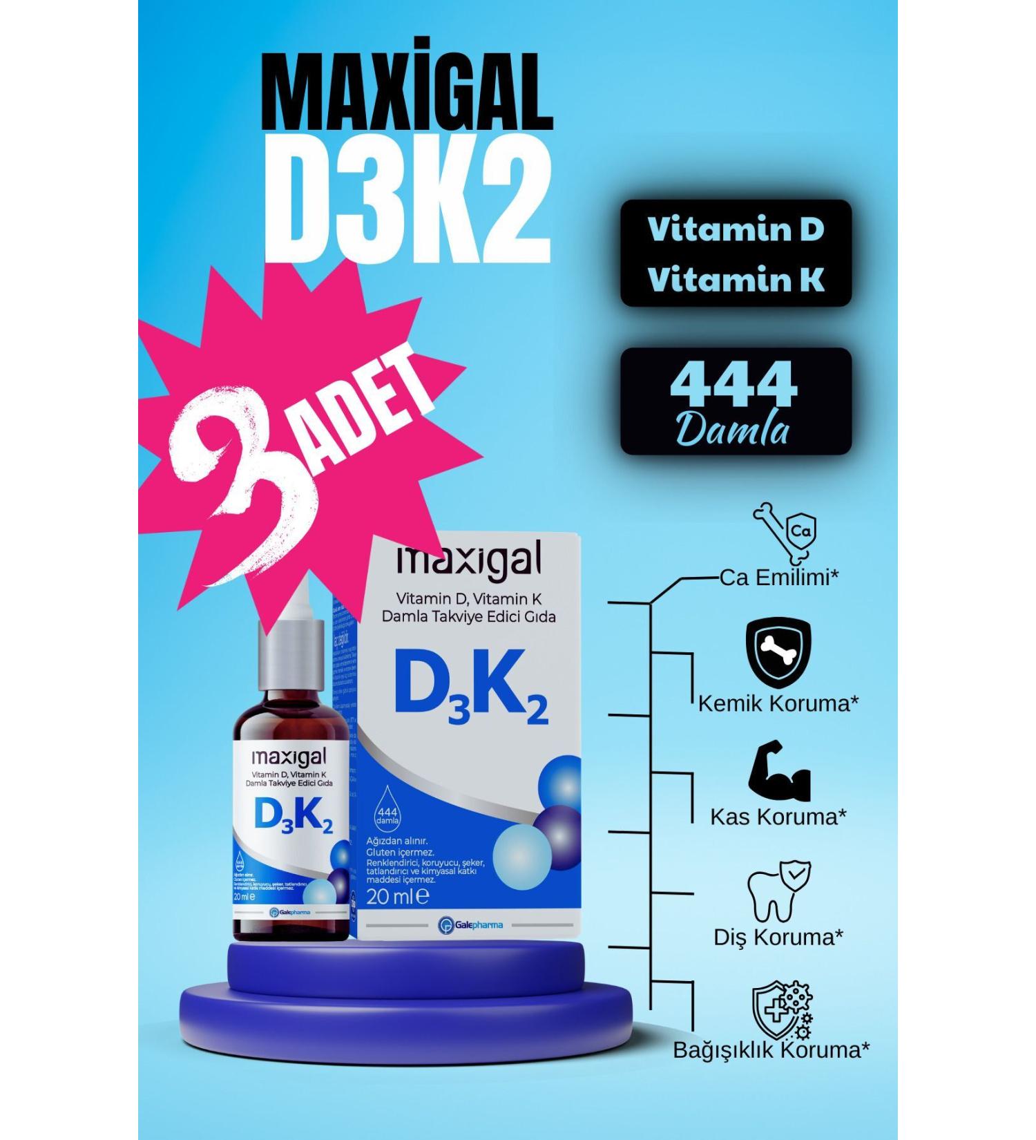 Maxigal Vitamin D Vitamin K 20ml Drops Supplementary Food - 3 Pack - Buy Online on GoSupps.com
