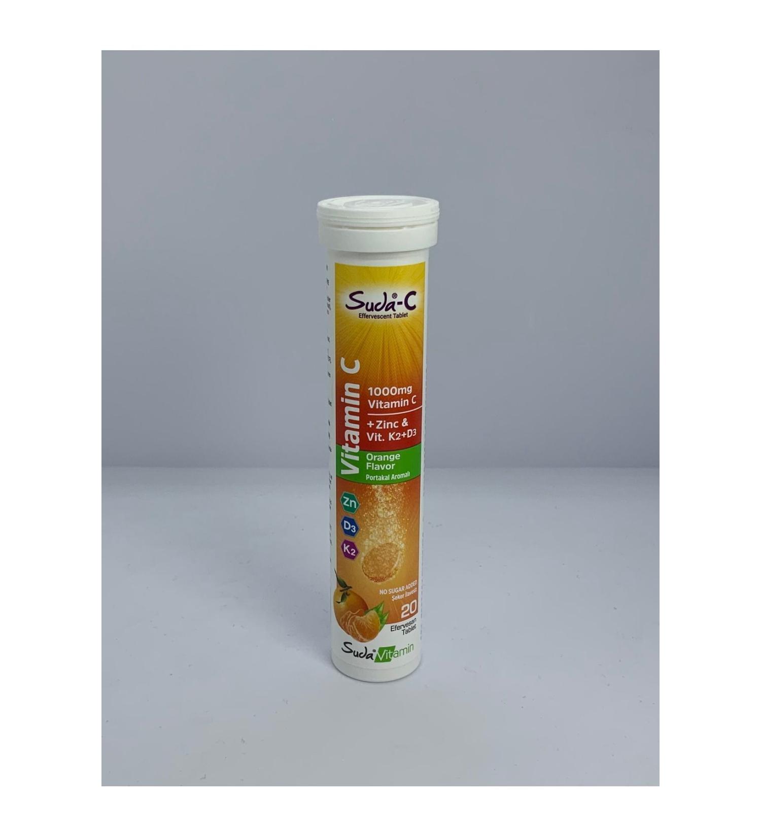 Vitamin in Water 1000 Mg Vitamin C Zing & Vit. K2 D3 Orange Flavored 20 Effervescent Tablets