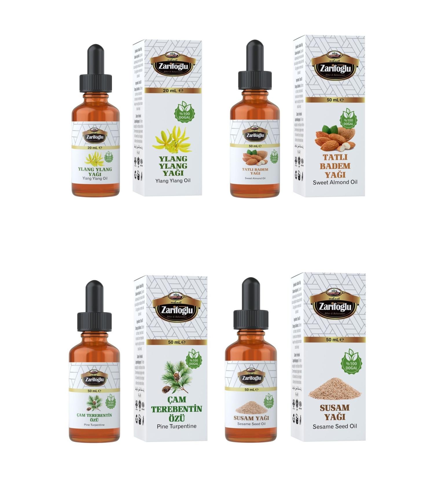 Zarifo lu Hair Care Set Ylang Ylang Oil + Sweet Almond Oil + Pine Turpentine Essence + Sesame Oil 4-Piece Set