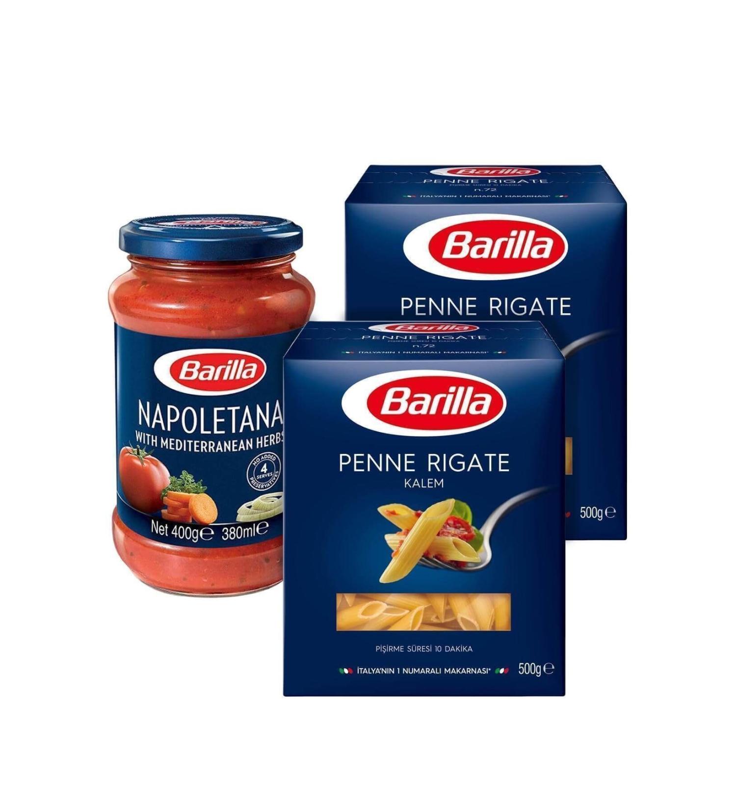 Barilla Penne Rigate Pencil Pasta 500 Gr 2 Pieces + Napoletana Pasta Sauce 400 Gr