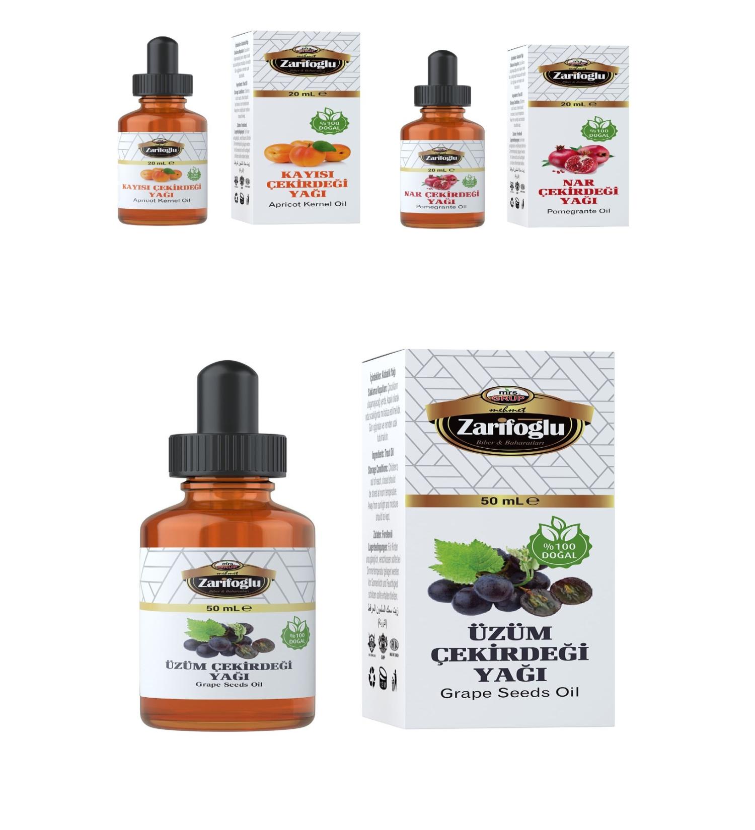 Zarifo lu Skin Care Set Oil Apricot Kernel Oil + Pomegranate Seed Oil + Grape Seed Oil 3l Set