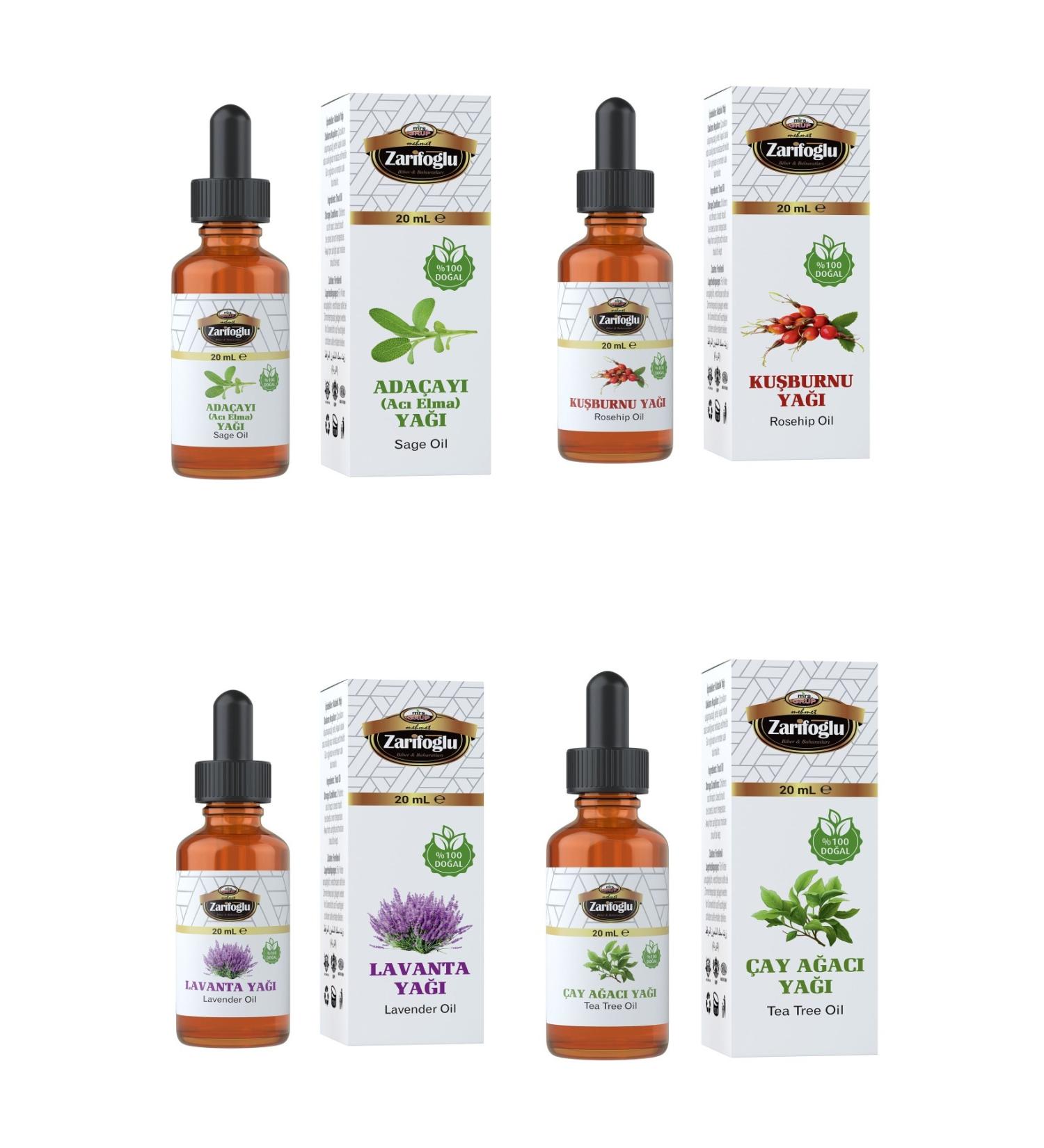 Zarifo lu Skin Care Oil Sage (Bitter Apple) + Rosehip Oil + Lavender Oil and Tea Tree Oil Set of 4
