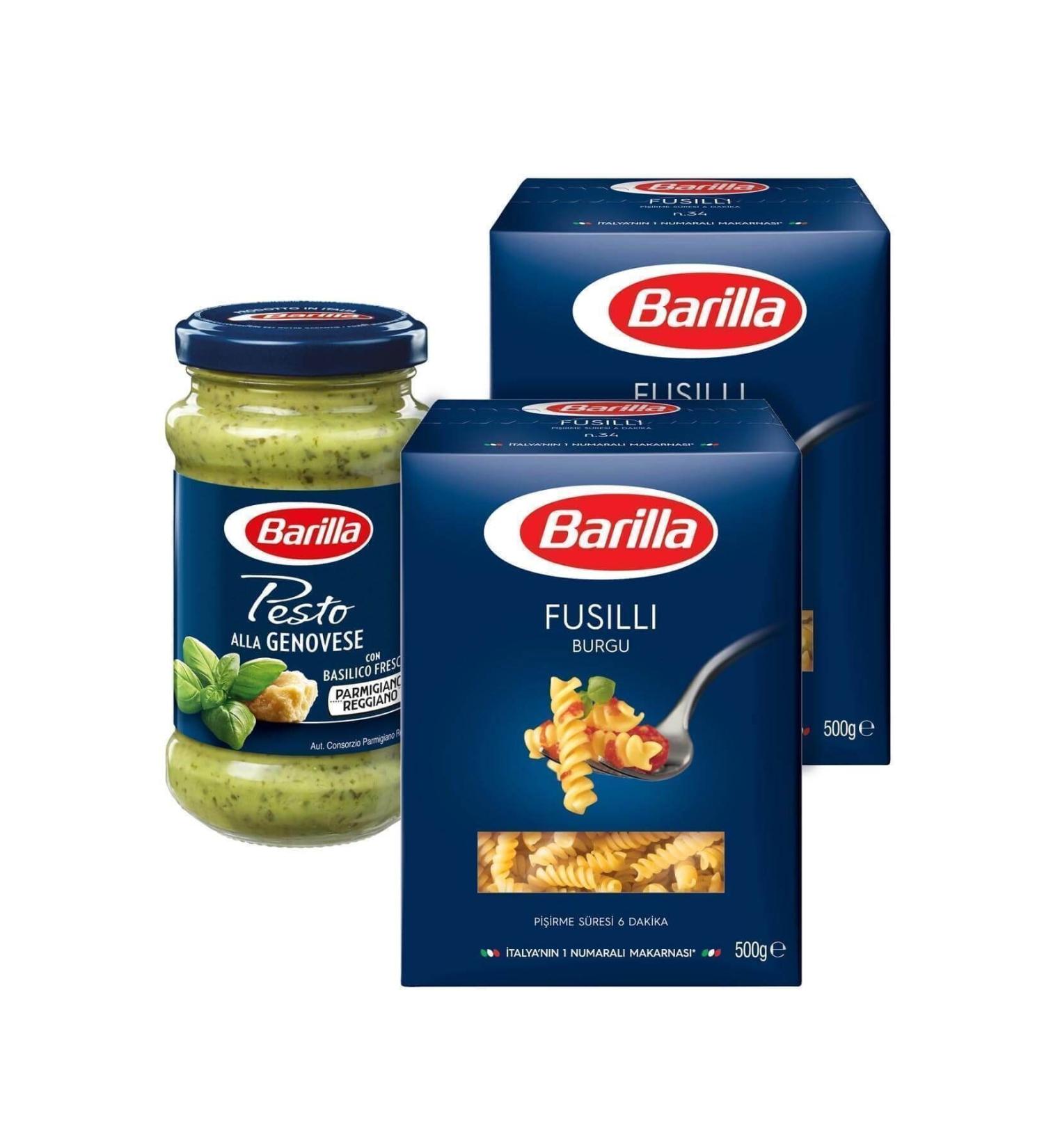 Barilla Fusulli Spiral Pasta 500 Gr 2 Pieces + Pesto Basil Pasta Sauce 190 Gr
