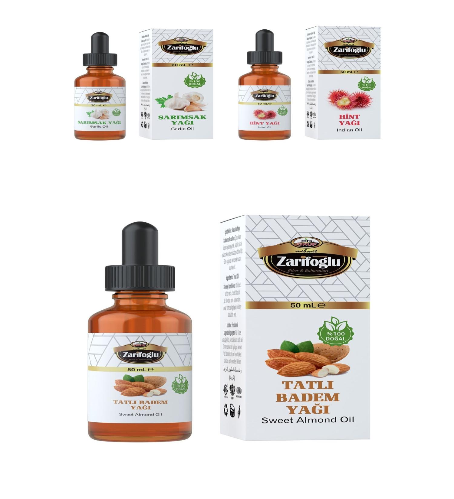 Zarifo lu Hair Care Set Garlic Oil + Sweet Almond Oil + Castor Oil 3 Piece Set