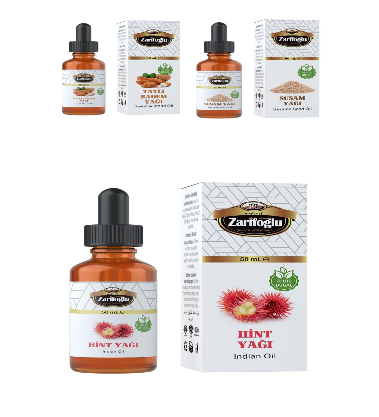 Zarifo lu Hair Care Set Sweet Almond Oil Sesame Oil Castor Oil 3 Piece Set