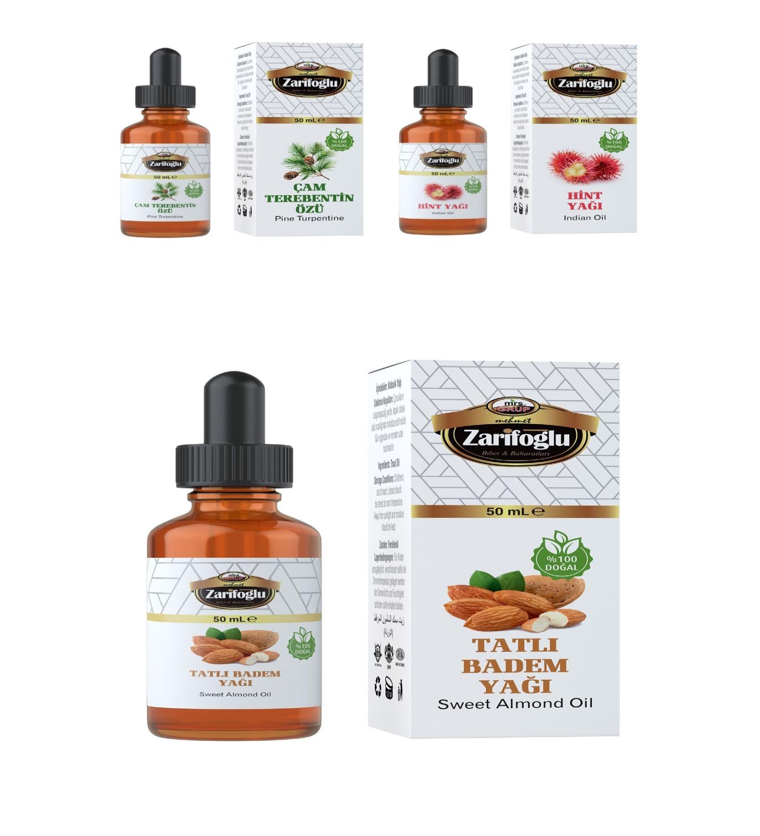 Zarifo lu Hair Care Set Oil Pine Turpentine Essence + Sweet Almond Oil + Castor Oil 3 Piece Set