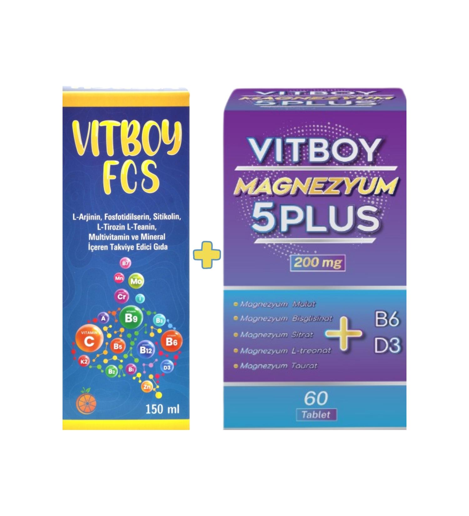 Vitboy Fcs Supplementary Food 150 Ml Syrup-Vitboy Magnesium 5 Plus 60 Tablets 200 mg - Buy Online on GoSupps.com