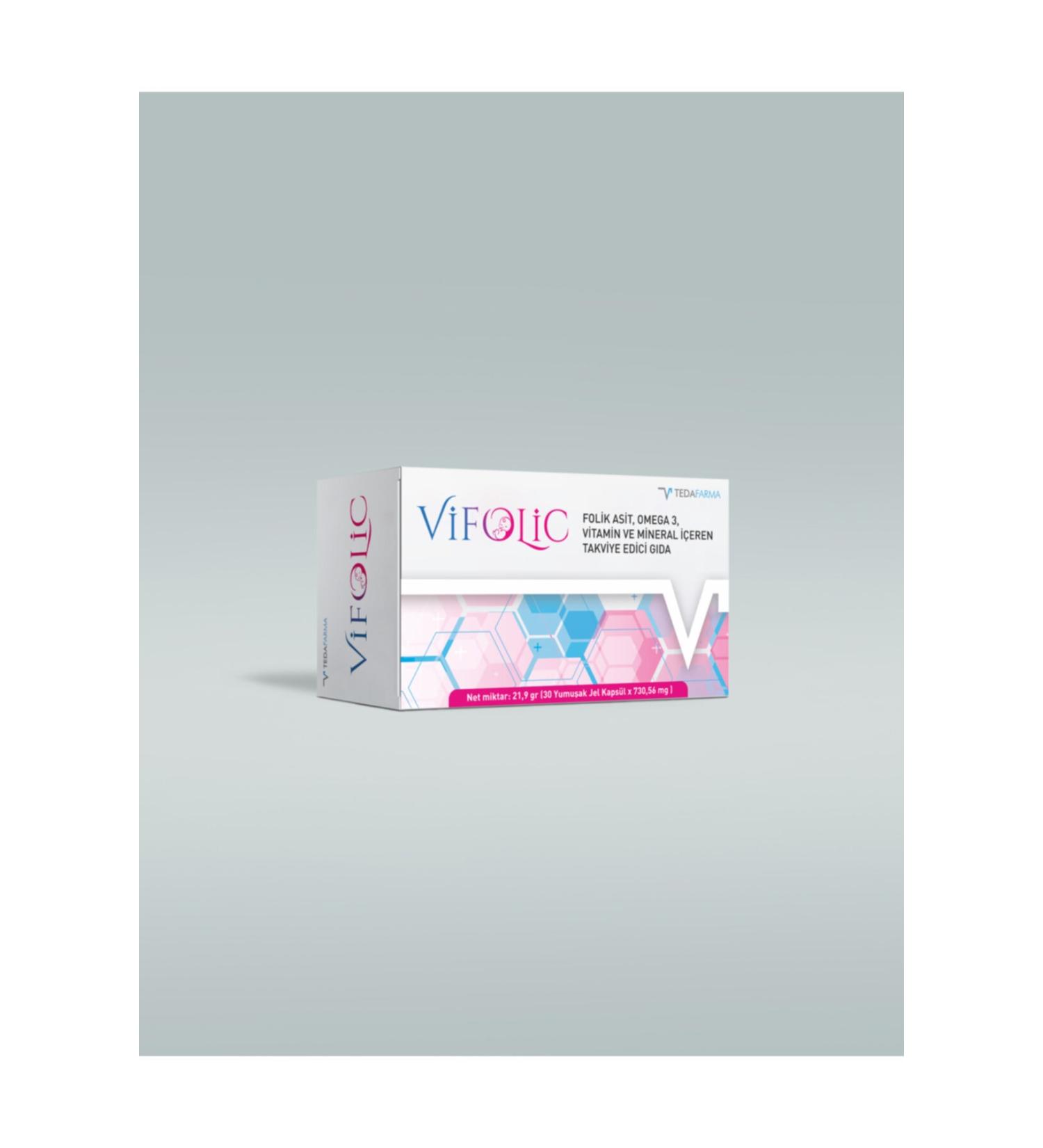 Tedafarma Vifolic - Food Supplement Containing Folic Acid Omega 3 Vitamins and Minerals / 30 Softgel Capsules