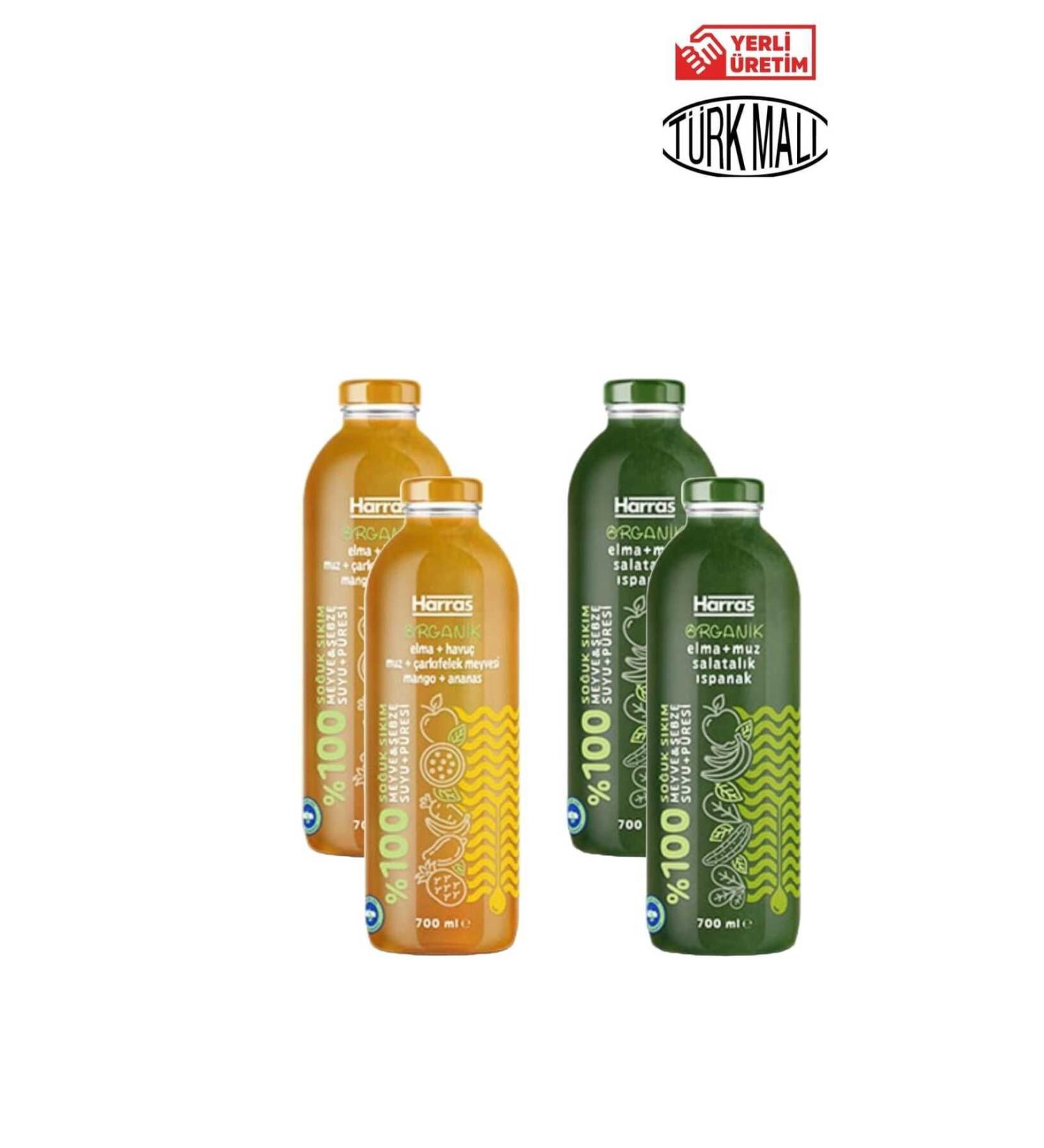 Harras ORGANIC 0 GREEN + YELLOW FRUIT JUICE 700 MLX4 PIECES