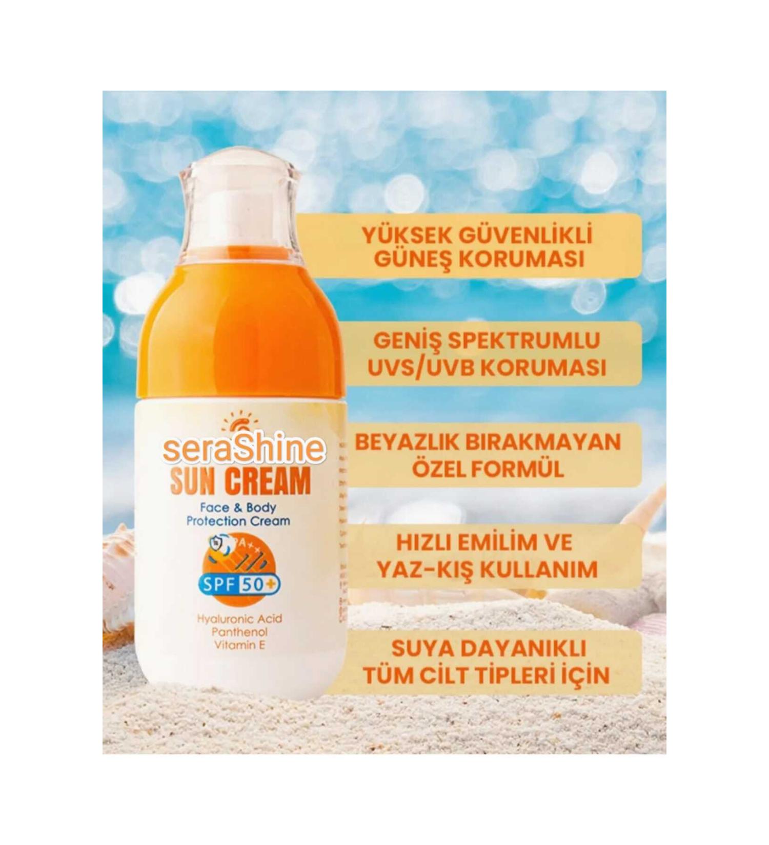 Serashine Sunscreen Spf 50 + Anti-Spot Hyaluronic Acid Moisturizing Face and Body Protection Cream 100ml