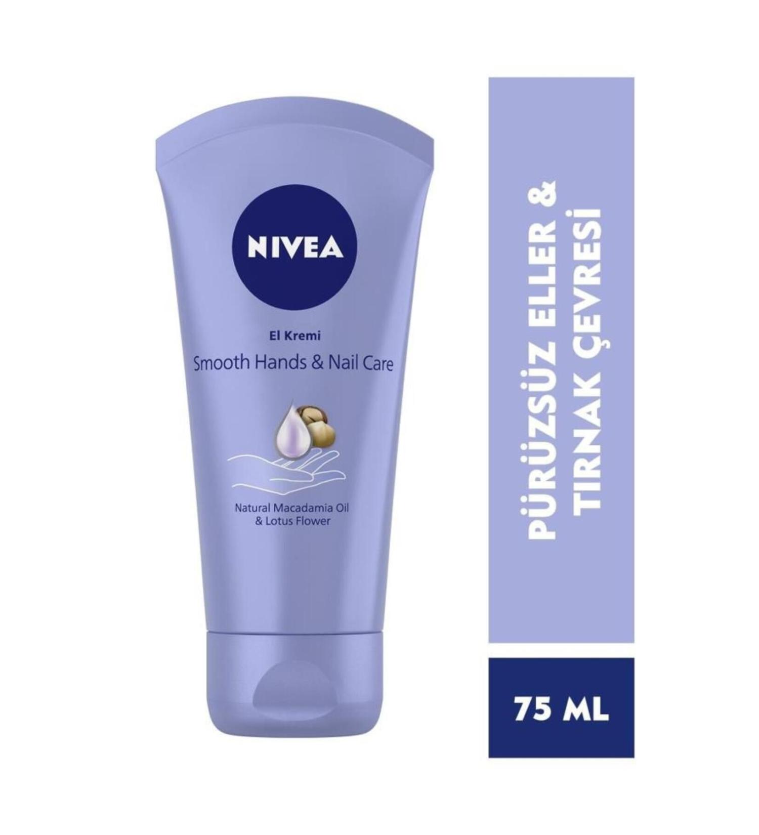 NIVEA Smoothing Hand and Nail Care Cream 75ml Hand Care with Macadamia Oil and Lotus Flower - Buy Online on GoSupps.com