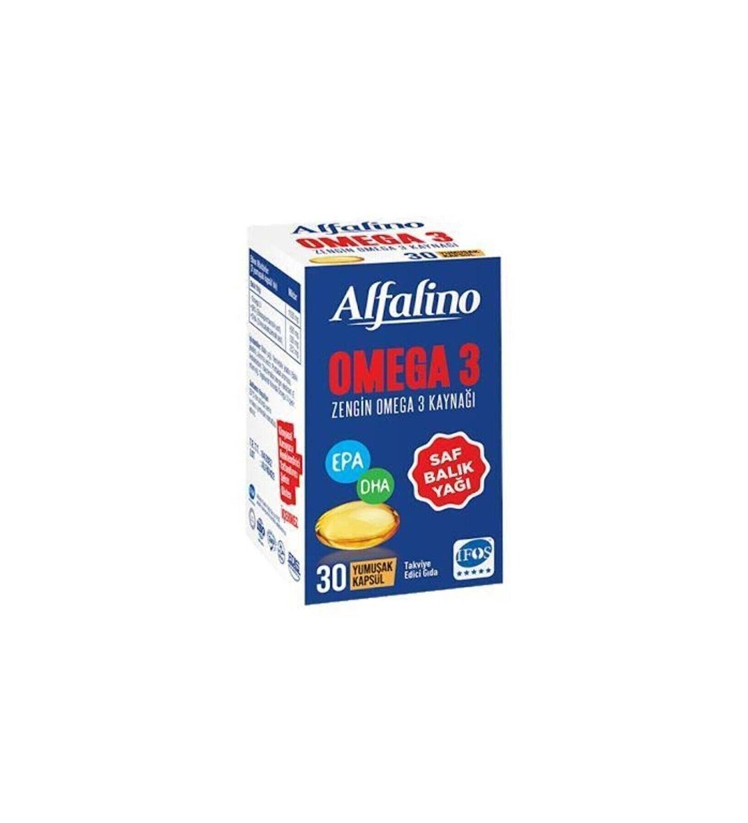Alfalino Omega 3 Fish Oil Glass Bottle 30 Softgels
