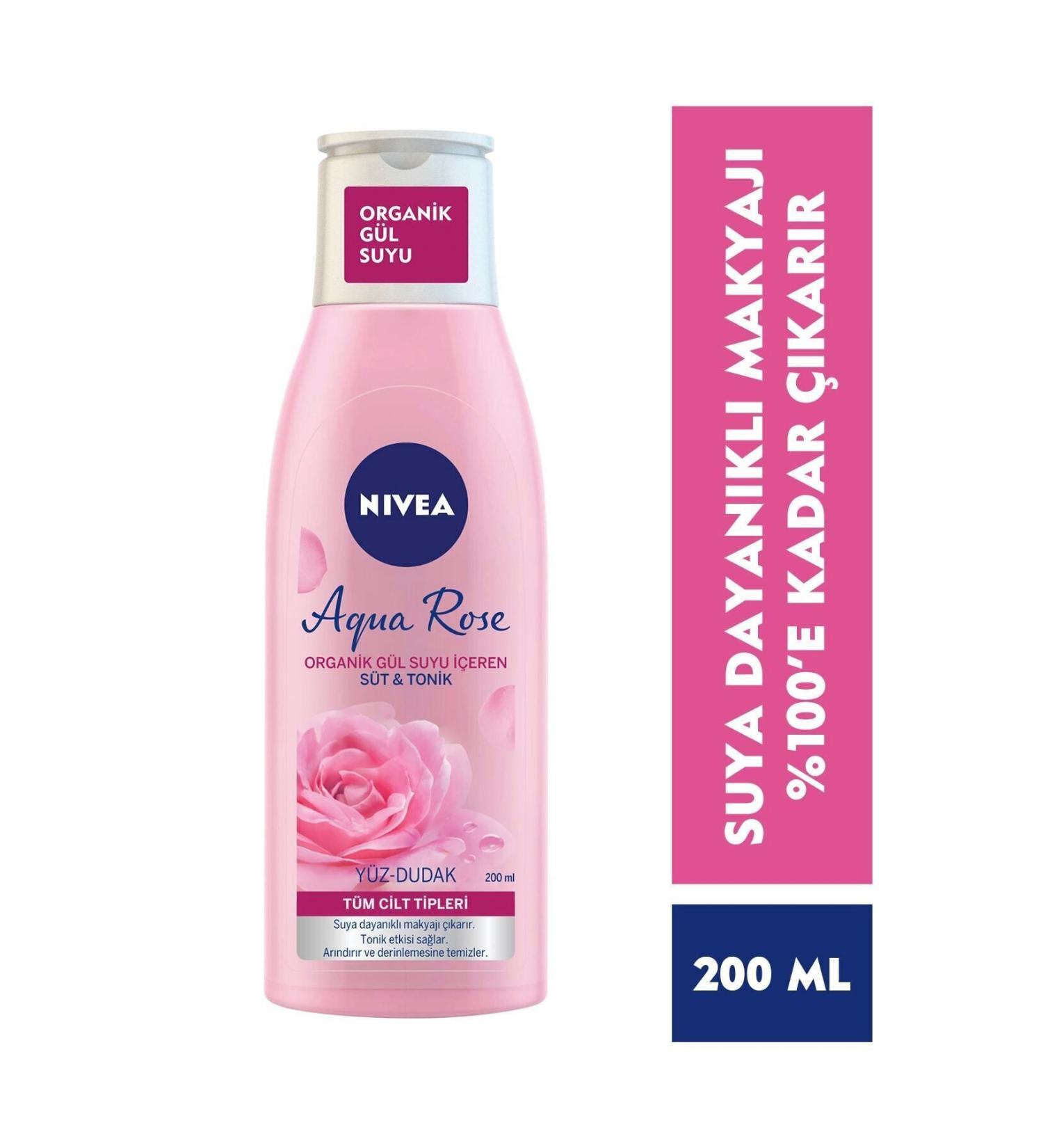 NIVEA Aqua Rose Milk & Tonic with Organic Rose Water 200ml Effective Make-Up Remover - Buy Online on GoSupps.com