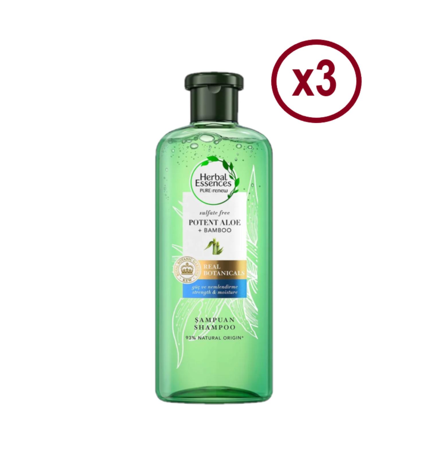 Herbal Essences Aloe + Bamboo Sulfate Free 380ml Shampoo x3PCS