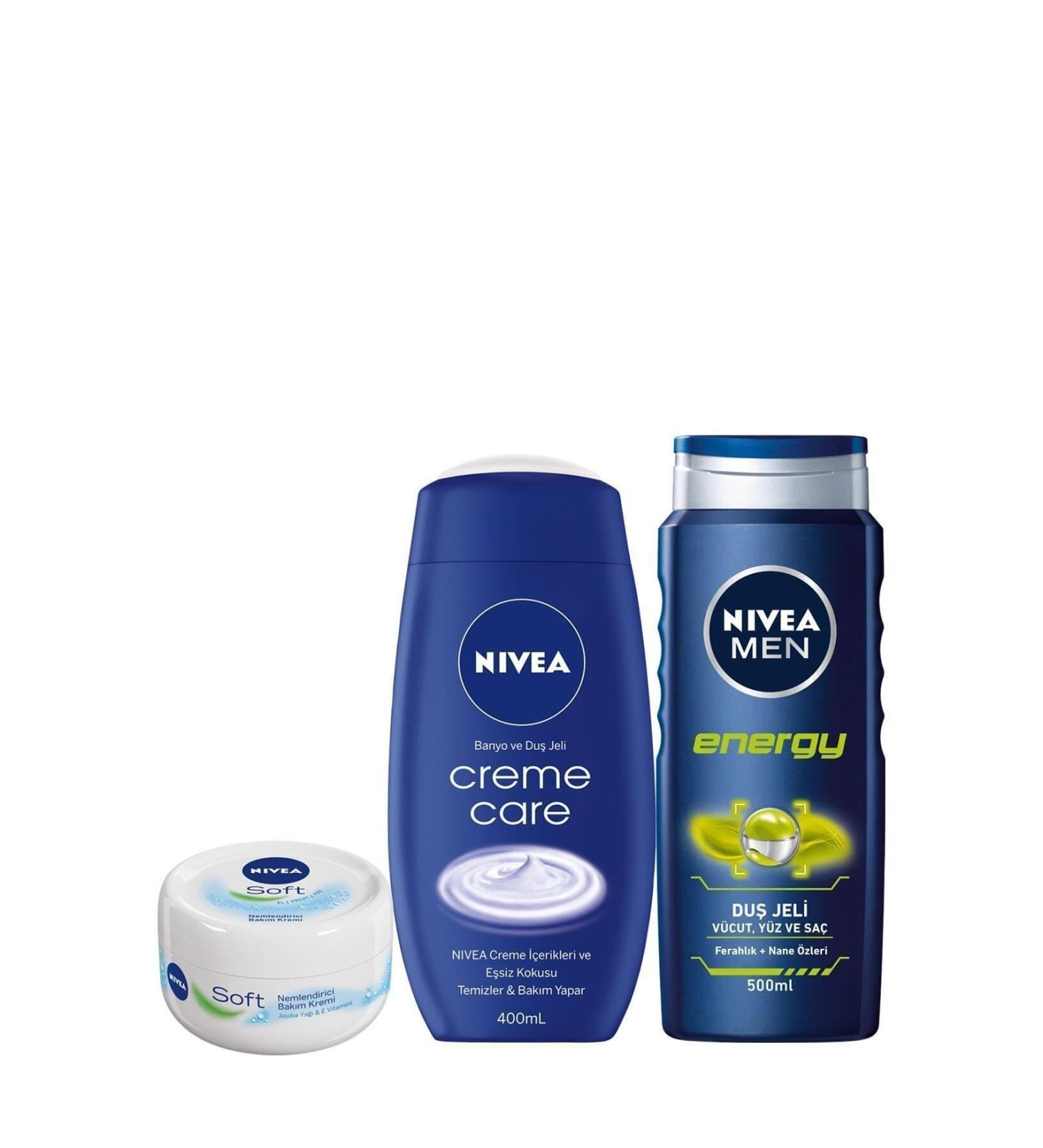 NIVEA Soft 300ml+creme Care Shower 400ml+energy Men's Shower Gel 500ml