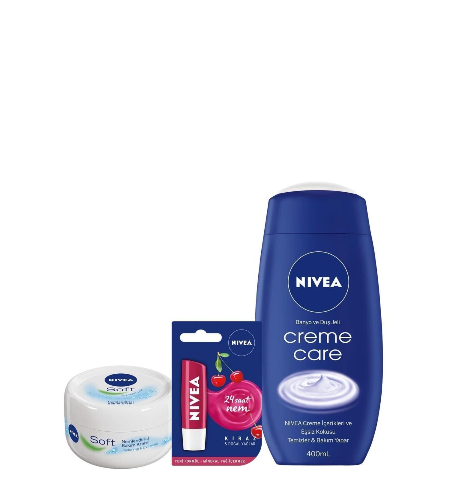 NIVEA Soft 300ml+creme Care Women Shower Gel 400ml+cherry Lip Care Cream