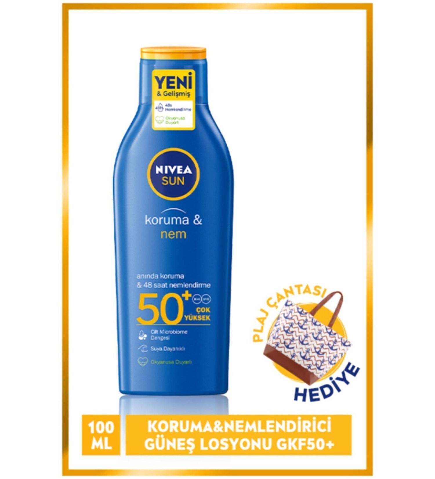 NIVEA Nivea Protection & Moisturizing 50 Factor 100 Ml Sun Lotion + Beach Bag Gift - Buy Online on GoSupps.com