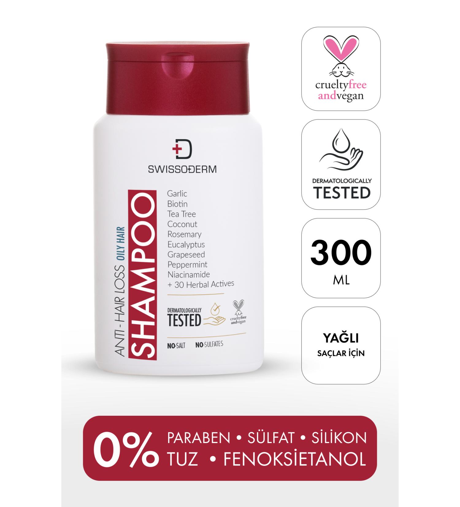 Swissoderm Anti-Hair Loss Shampoo Oily Hair Vegan Fast Growth Sulfate-Free Salt-Free Against Hair Loss 300ml - Buy Online on GoSupps.com