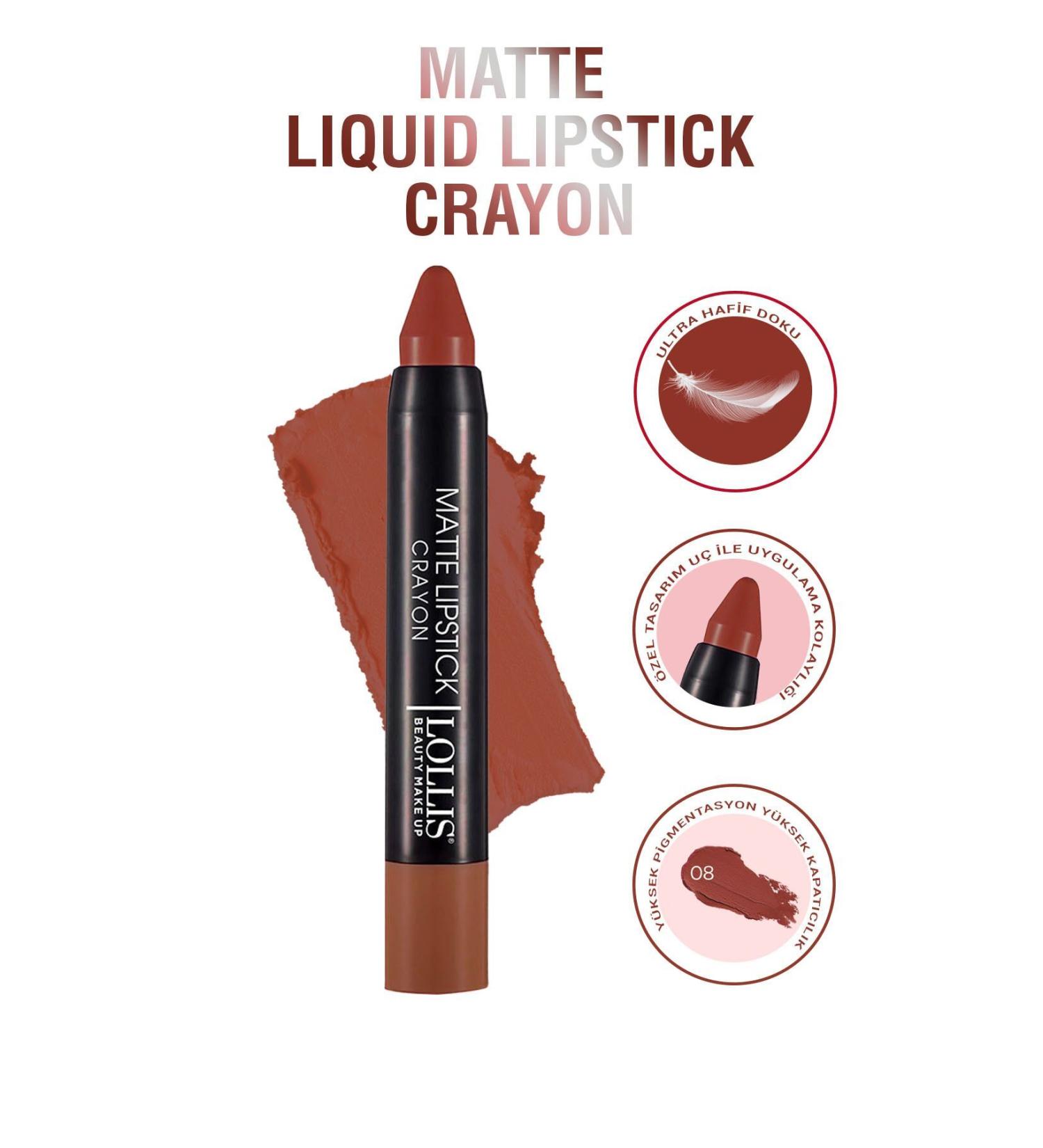 Lollis Matte Lipstick Crayon 08 / Matte Pencil Lipstick Crayon 08 - Buy Online on GoSupps.com