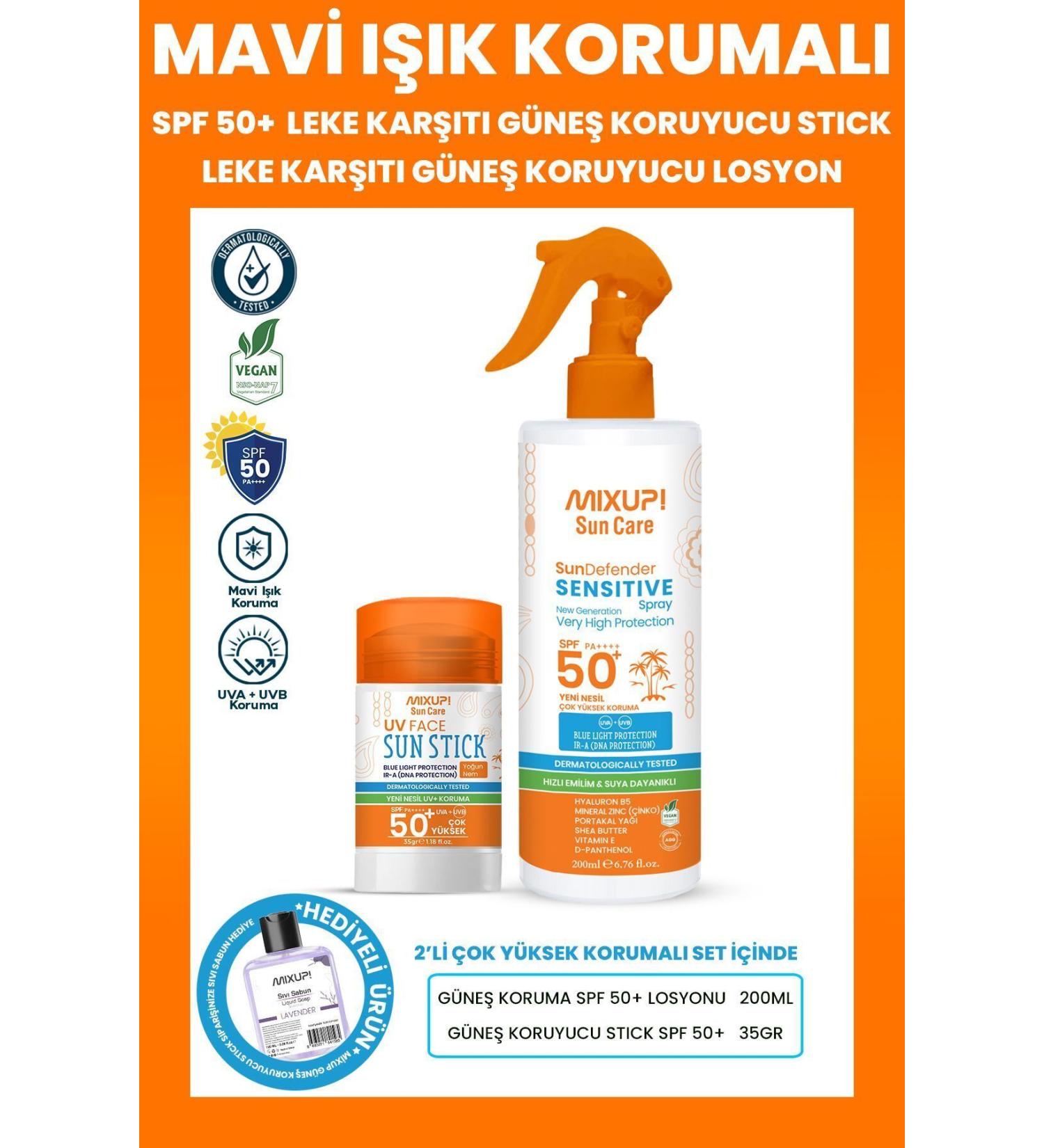 Mixup Blue Light Protection SPF50+ Anti-Spot Sunscreen Stick 35 GR & Anti-Spot Lotion 200 Ml