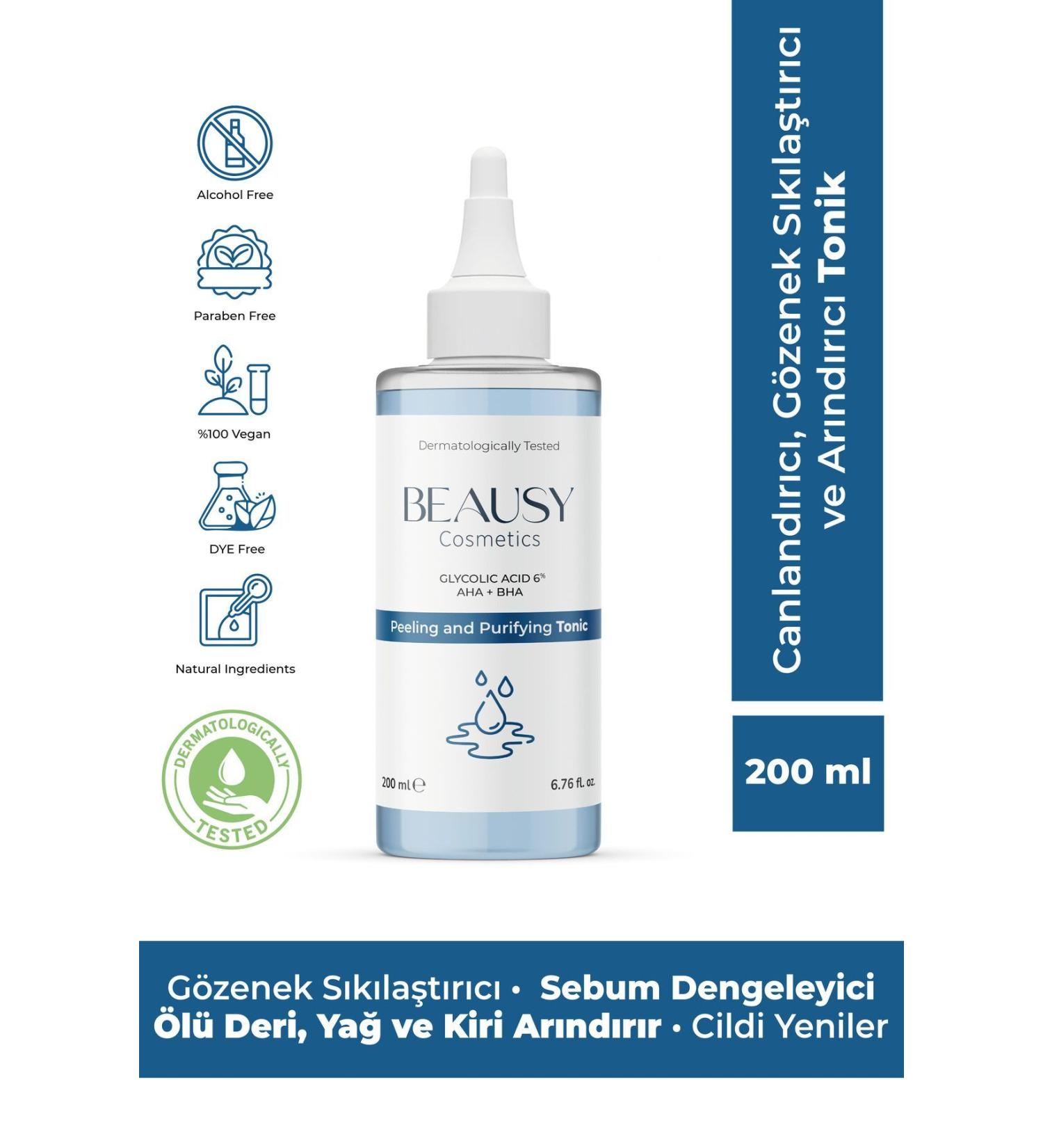 Beausy Cosmetics Revitalizing Pore Tightening and Purifying Toner 200ml (Glycolic Acid 6% AHA + BHA) - Buy Online on GoSupps.com