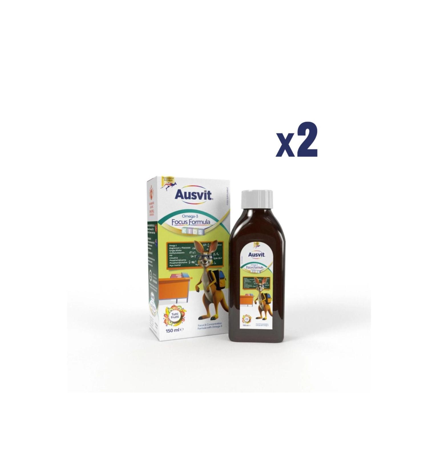 Ausvit Kids Omega 3 and Focus Formula Syrup 2 Boxes Concentration Formula Syrup with Omega 3 150mL - Buy Online on GoSupps.com