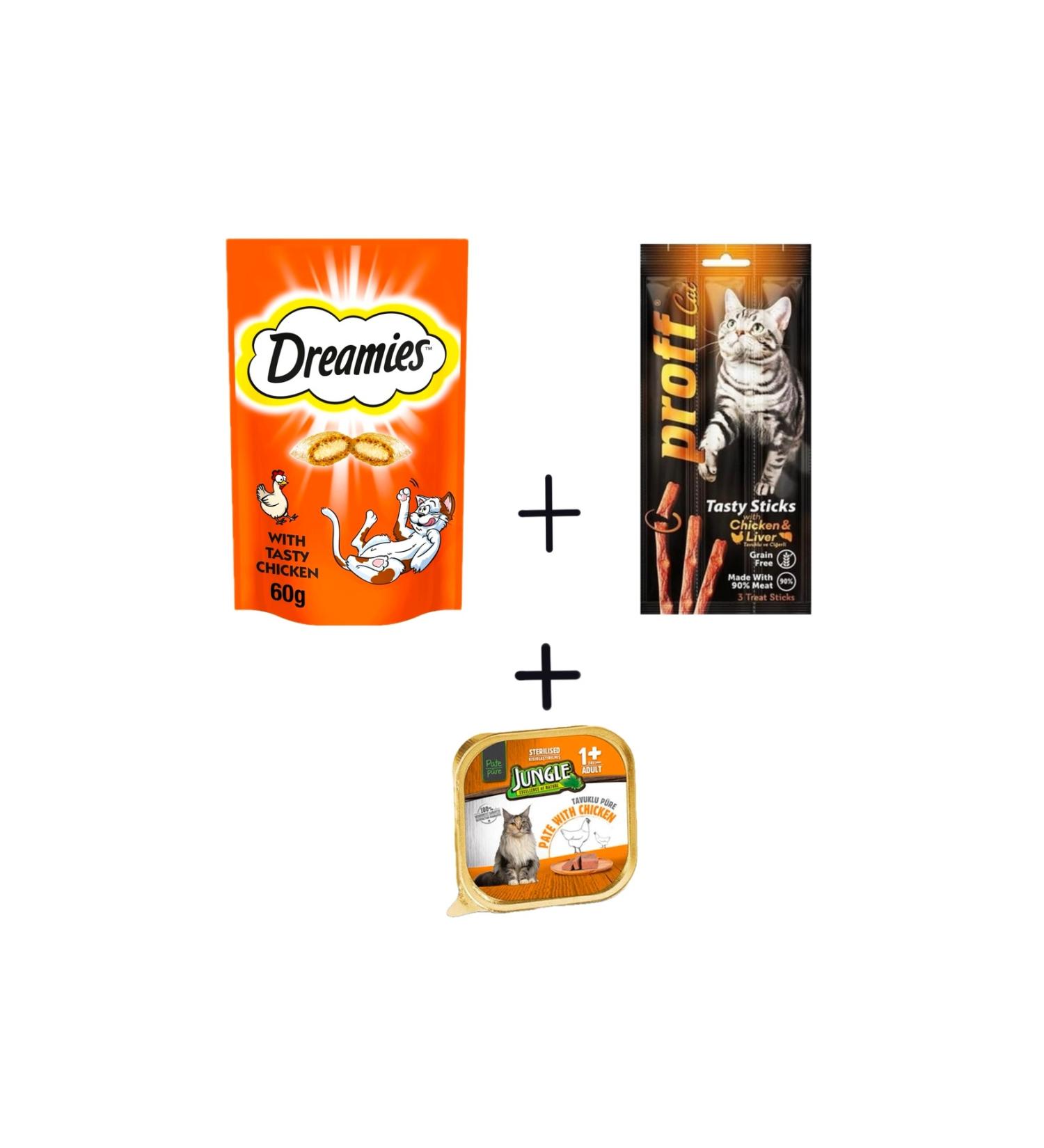 Dreamies Chicken-Proff Cat Chicken-Jungle Chicken and Liver Cat Reward Food Set of 3