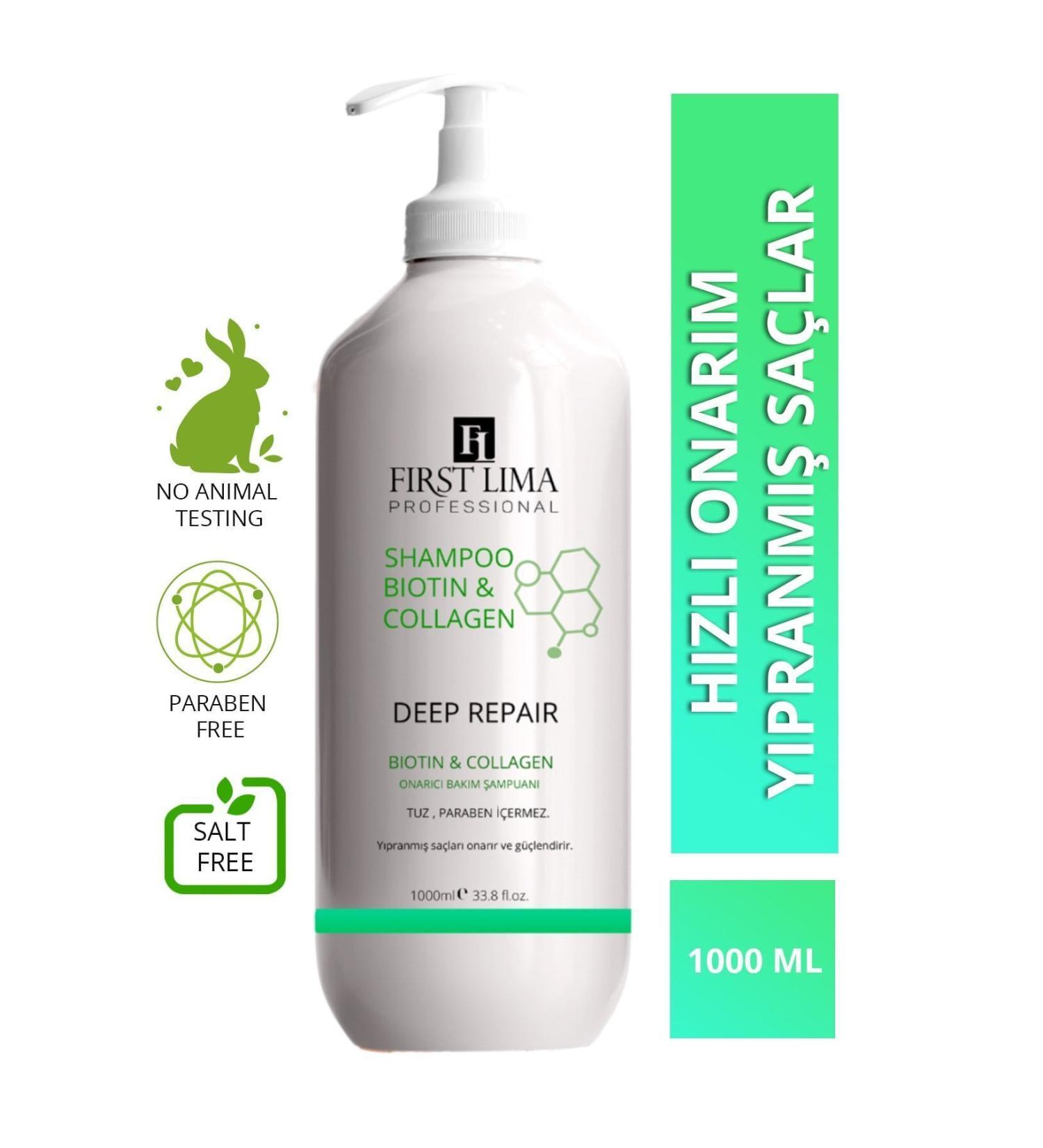 First Lima Professional Biotin & Collagen Shampoo - Strong Effect Against Hair Loss Repair Care and Vitality 1000 ml - Buy Online on GoSupps.com