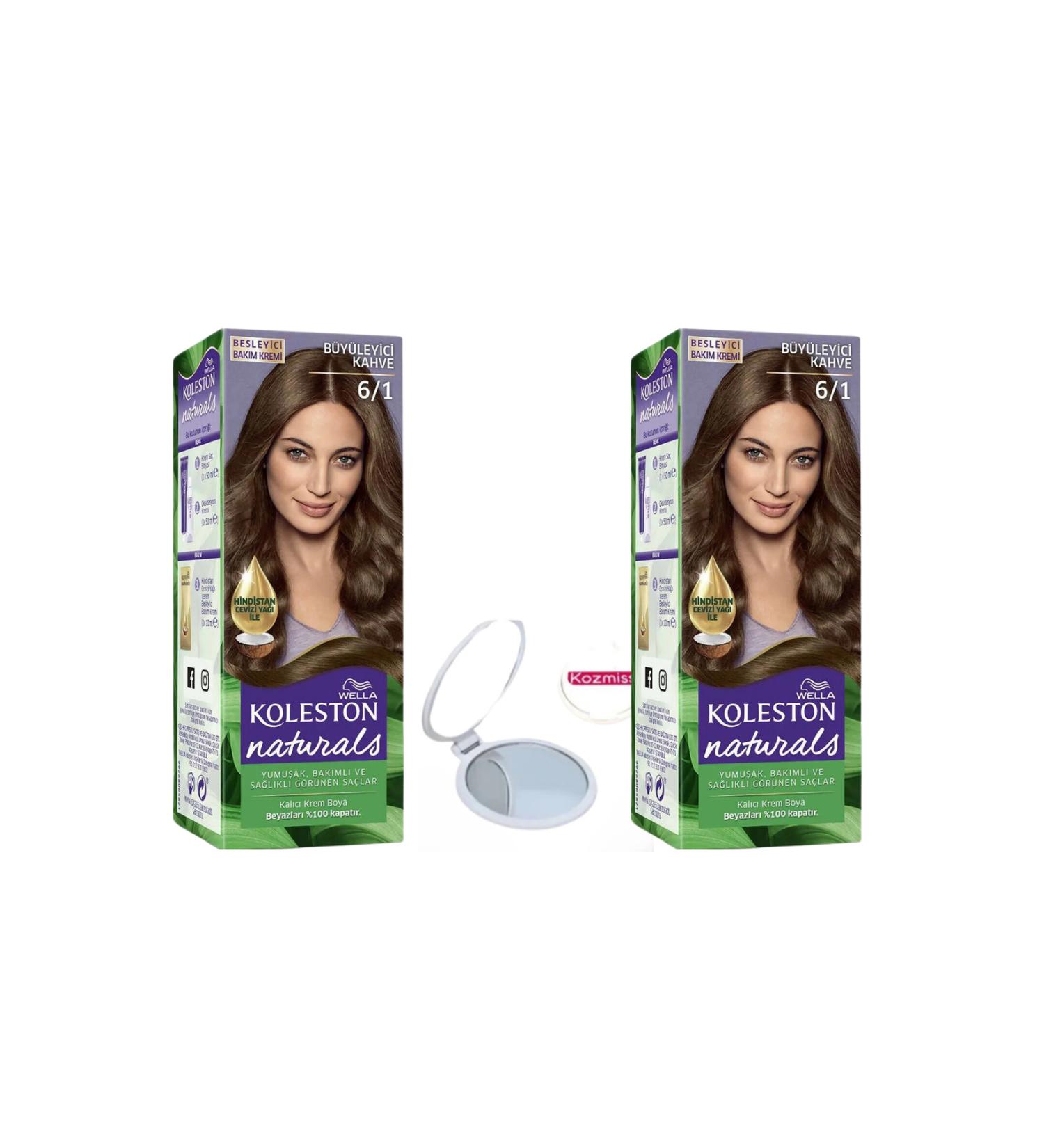 Wella Koleston Naturals Hair Dye 6/1 Fascinating Brown 2 pieces + Cosmis Mirror - Buy Online on GoSupps.com