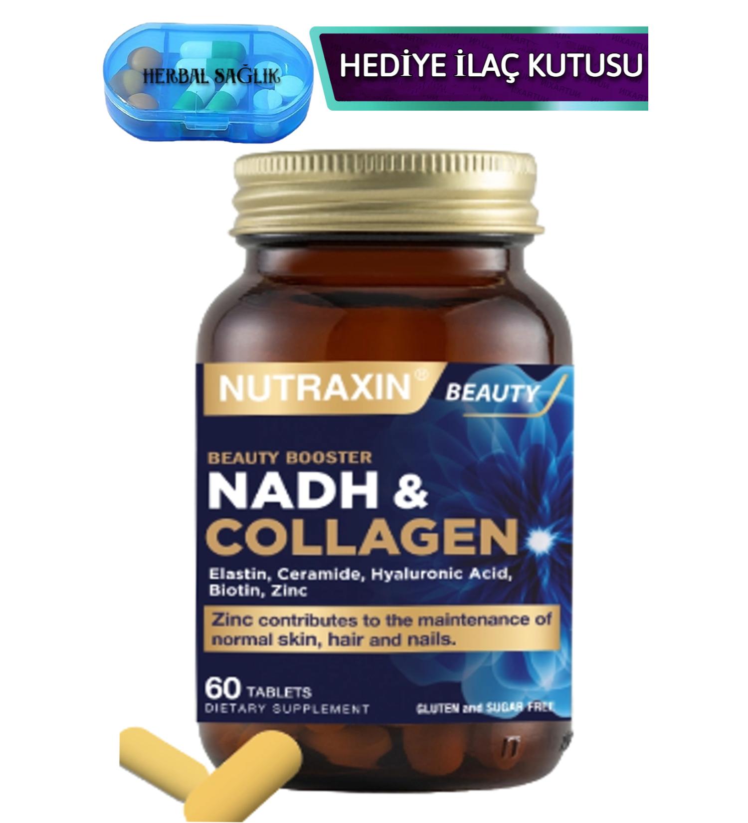 Nutraxin Nadh Collagen Elastin-Ceramide-Hyaluronic Acid-Biotin-Zinc 60 Tablets