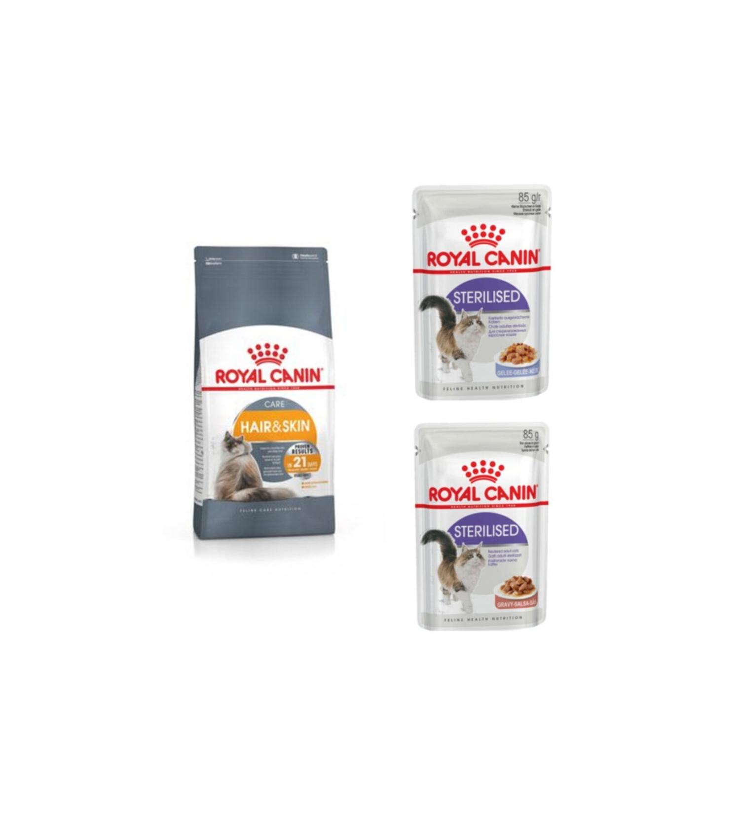 Royal Canin Sensitive Hairy Adult Cat Dry Food 2 kg + 2 Sterilized Neutered Cat Wet Food 85 gr