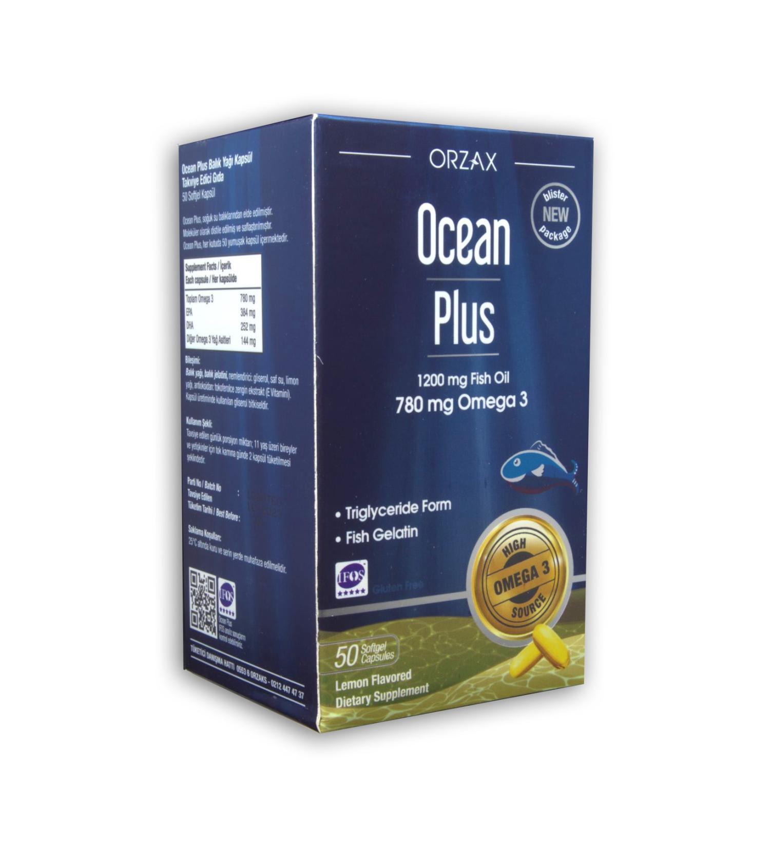 Ocean Ocean Plus 1200 mg Fish Oil 780 mg Omega 3 Lemon Flavored - Buy Online on GoSupps.com