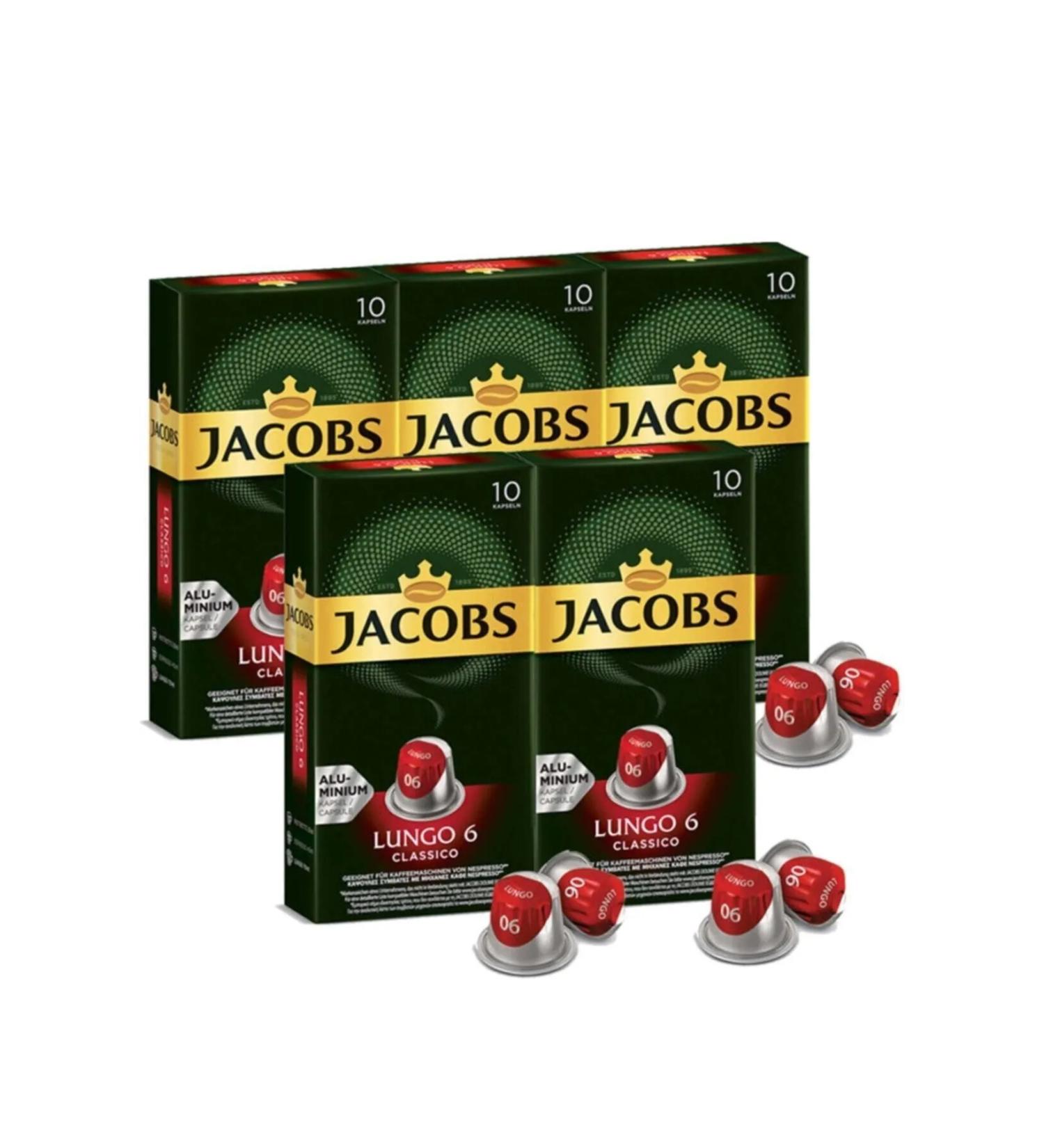 Jacobs Lungo 6 Classic Nespresso Compatible Aluminum Coffee Capsules 10 Pieces X 5 Packs - Buy Online on GoSupps.com